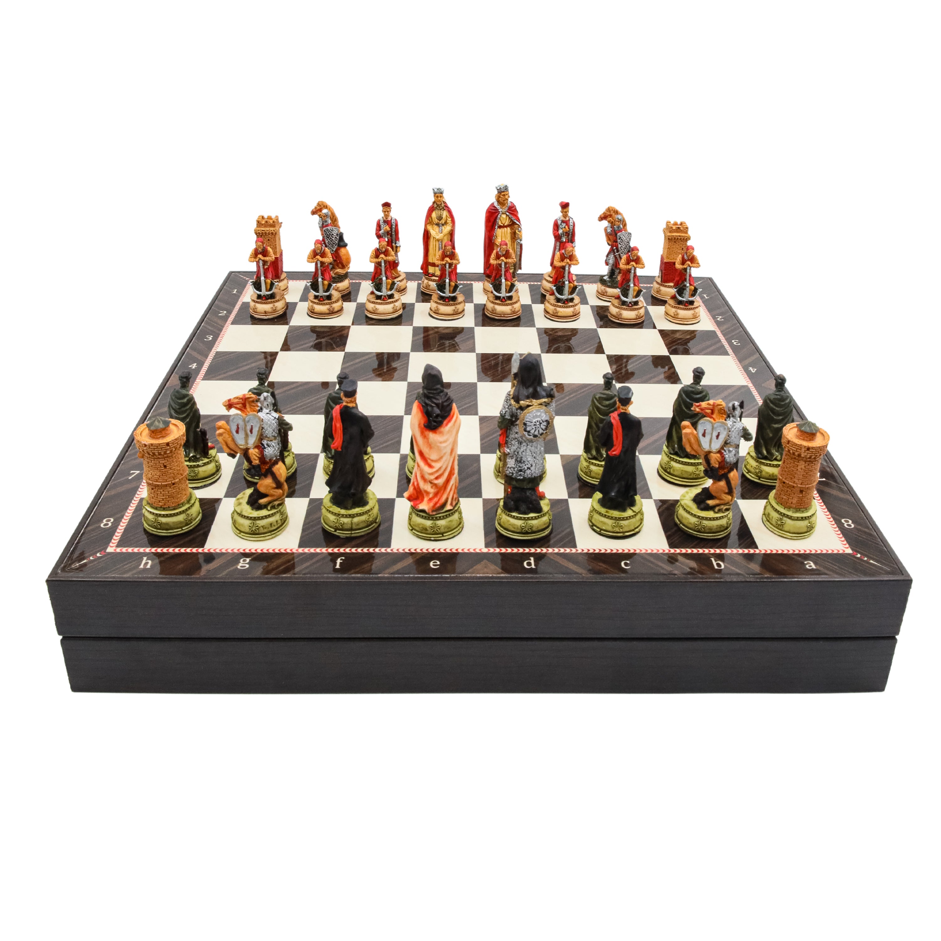 Storage Chess Set with Hand-painted Camelot King Arthur Figures | 37 CM (15") Storage Chess Board | British English Themed Figures