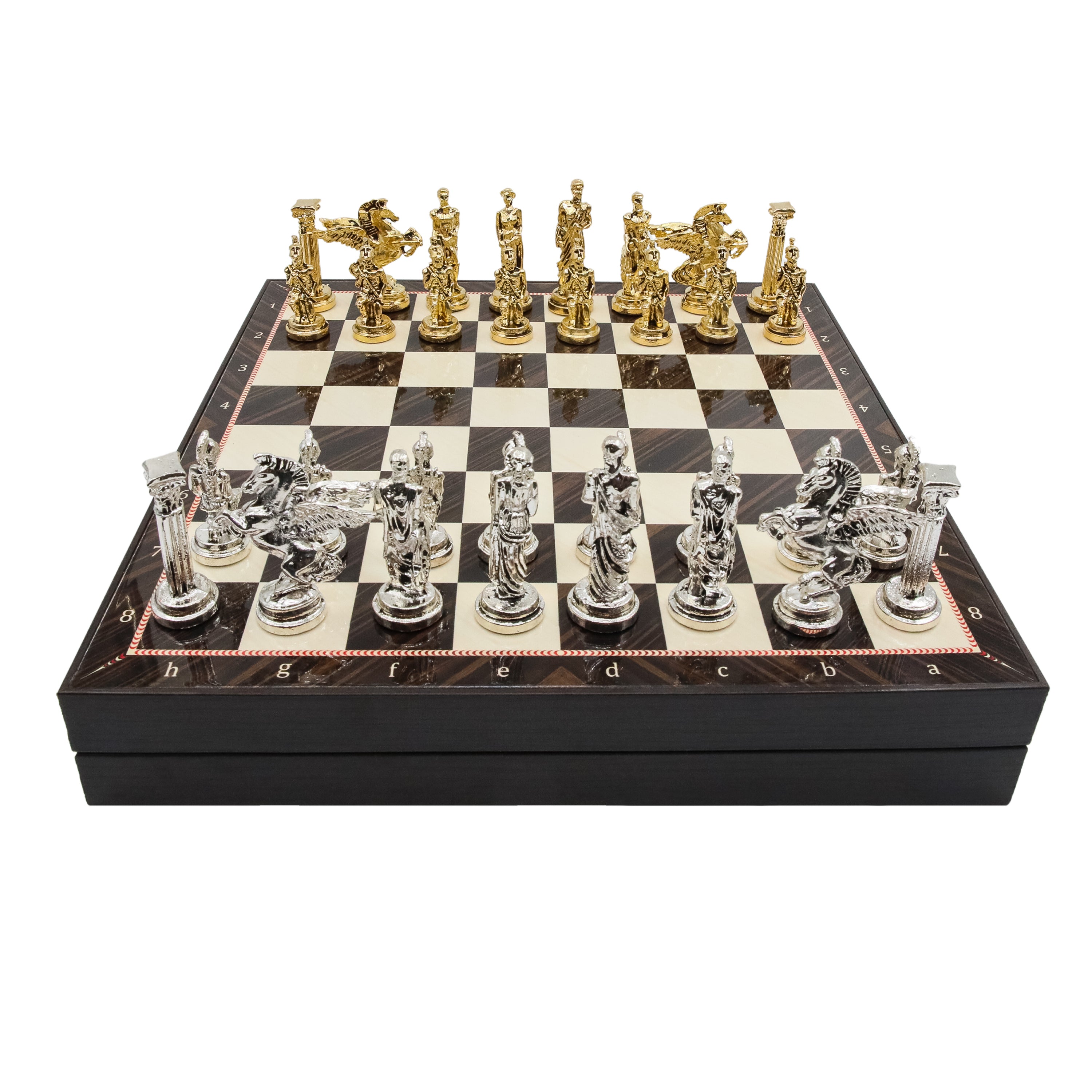 Storage Chess Set with Die Cast Metal Mythology Pegasus Chessmen | 37 CM (15") Storage Chess Board | Greek Pegasus Themed Figures