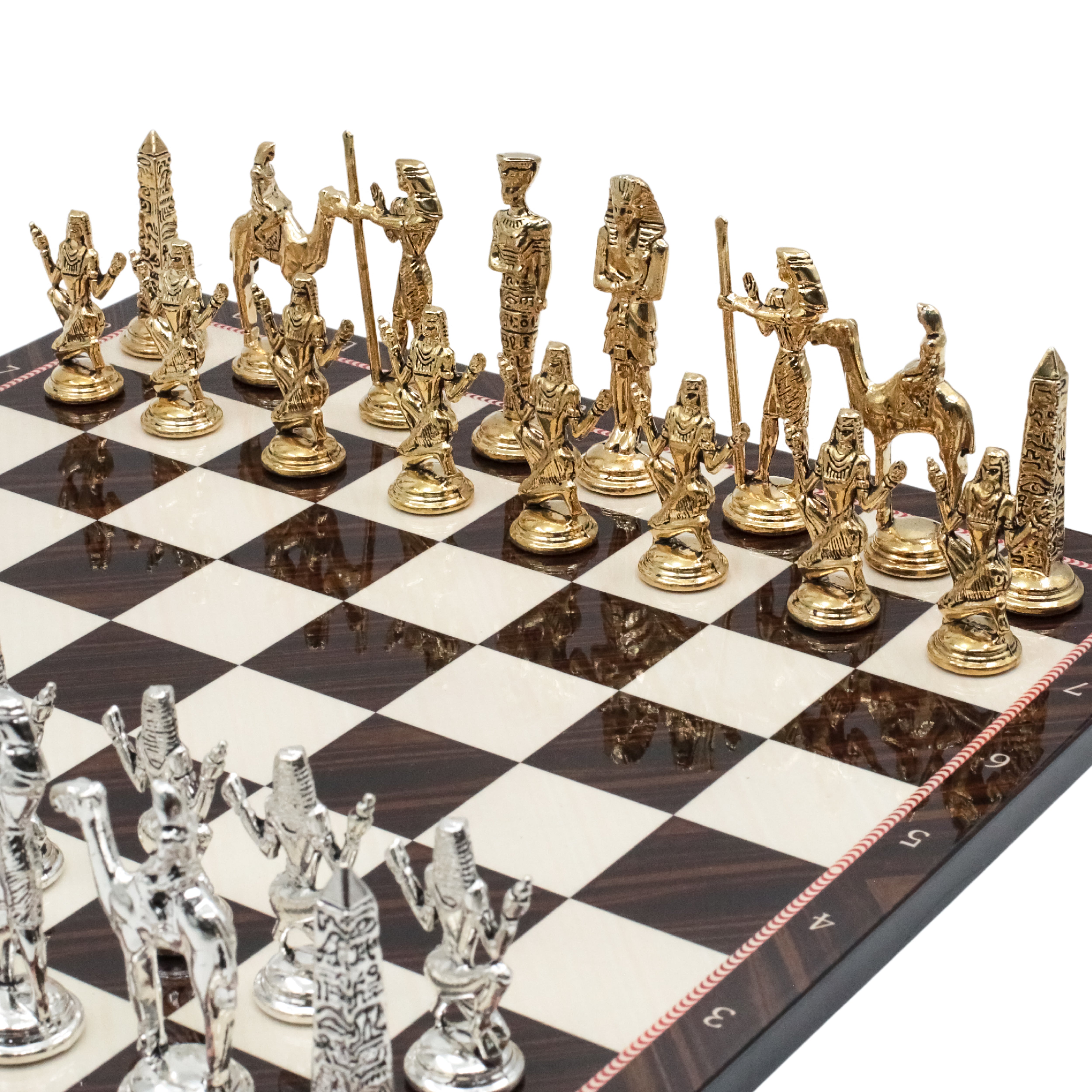 Egypt Cleopatra Chess Set | Wooden Chess Board 30CM (12") with Die Cast Metal Chessmen