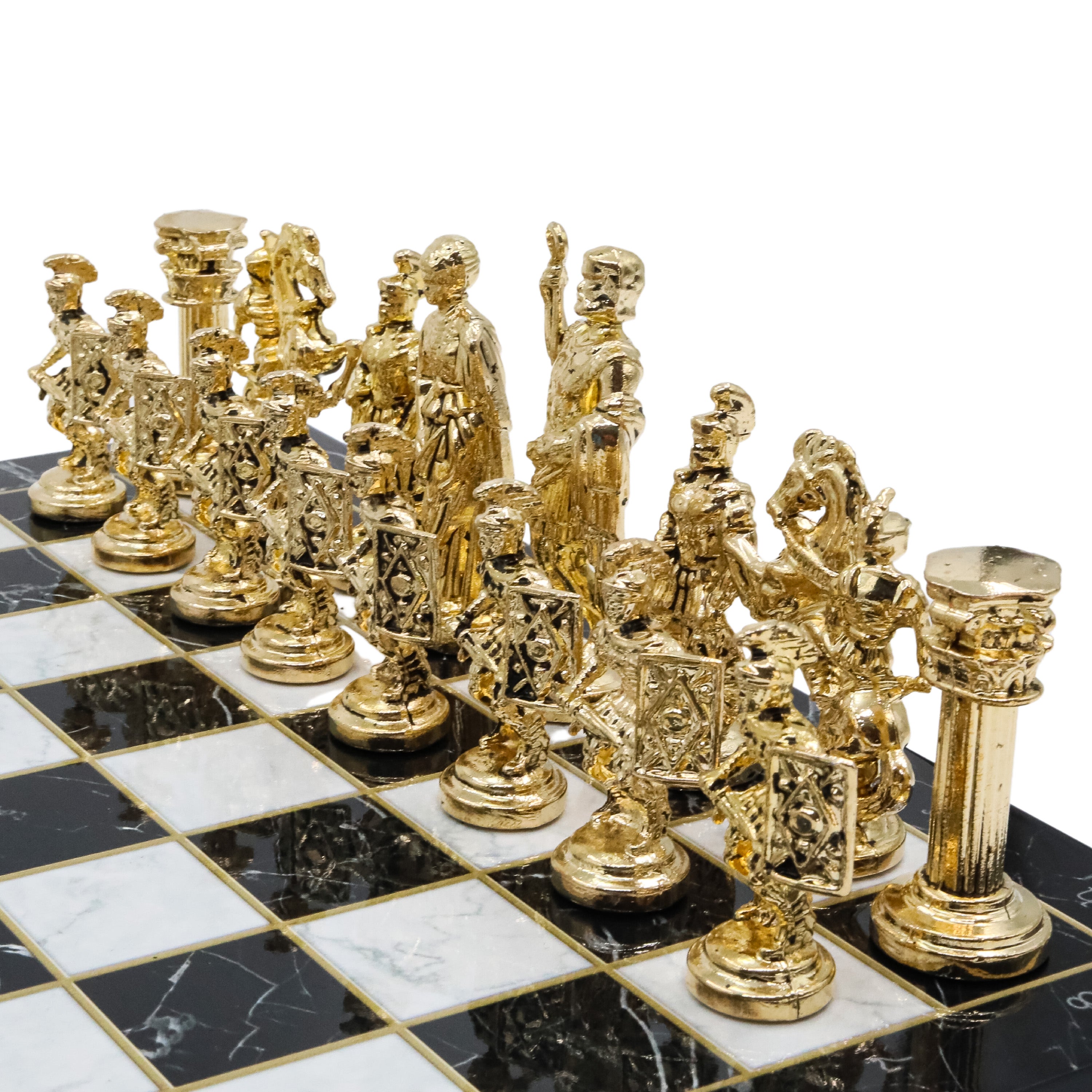 Roman Empire Ceasar Chess Set | Wooden Chess Board 44CM (17") with Die Cast Metal Chessmen