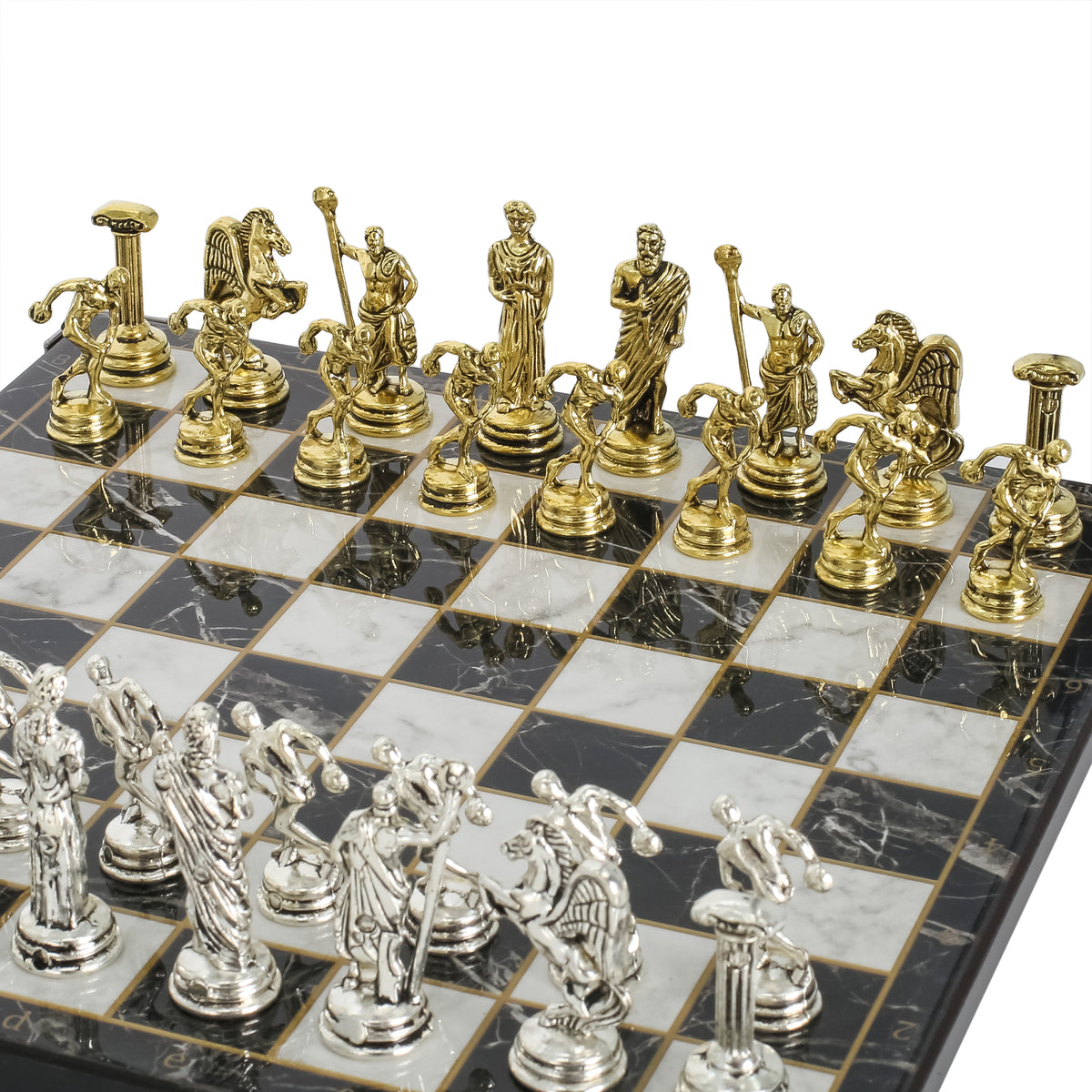 Greek Mythology Discus Metal Chess Set | Chess Board w/ Metal Legs 25CM (10")