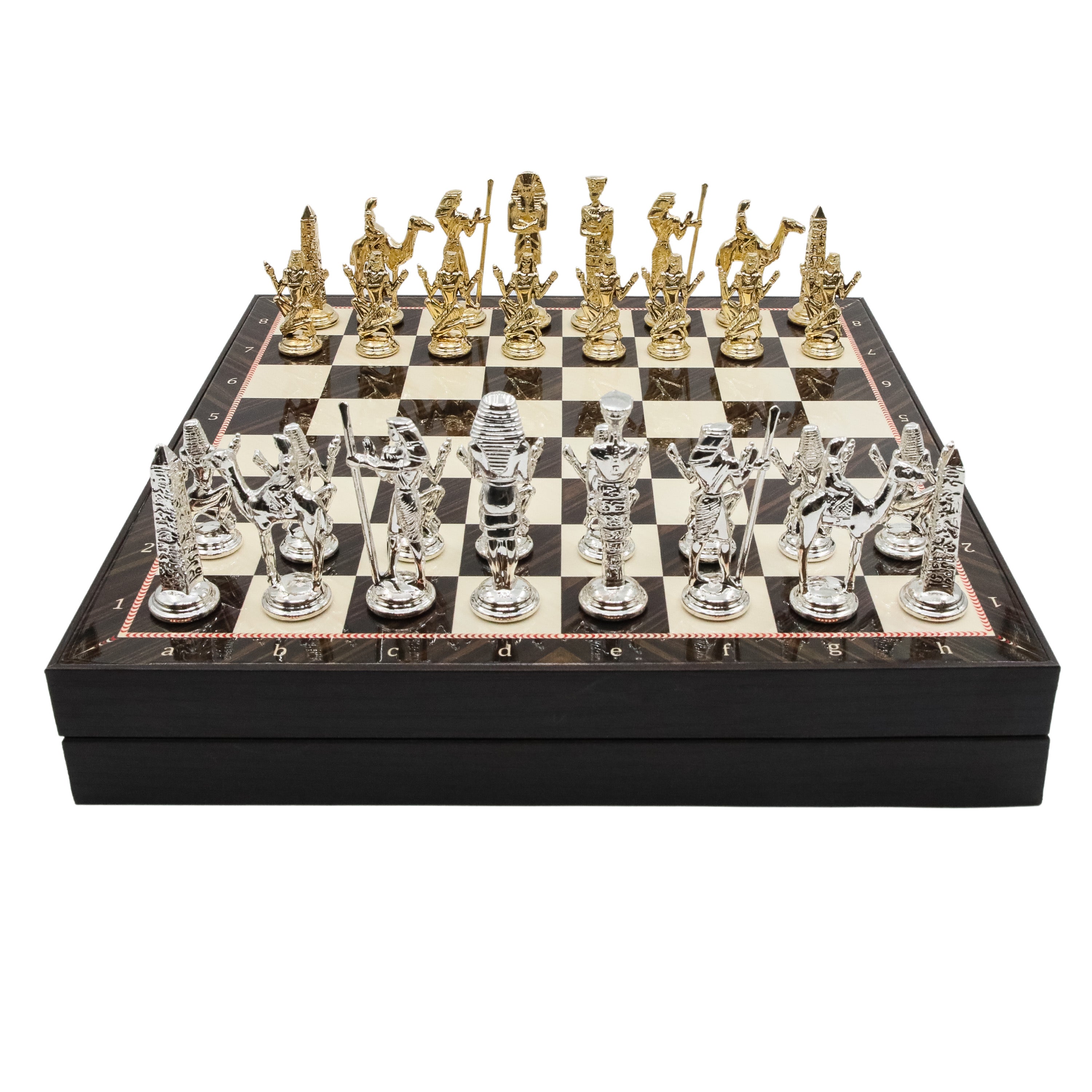 Storage Chess Set with Die Cast Metal Egyptian Cleopatra Chessmen | 37 CM (15") Storage Chess Board | Egypt Cleopatra Themed Figures