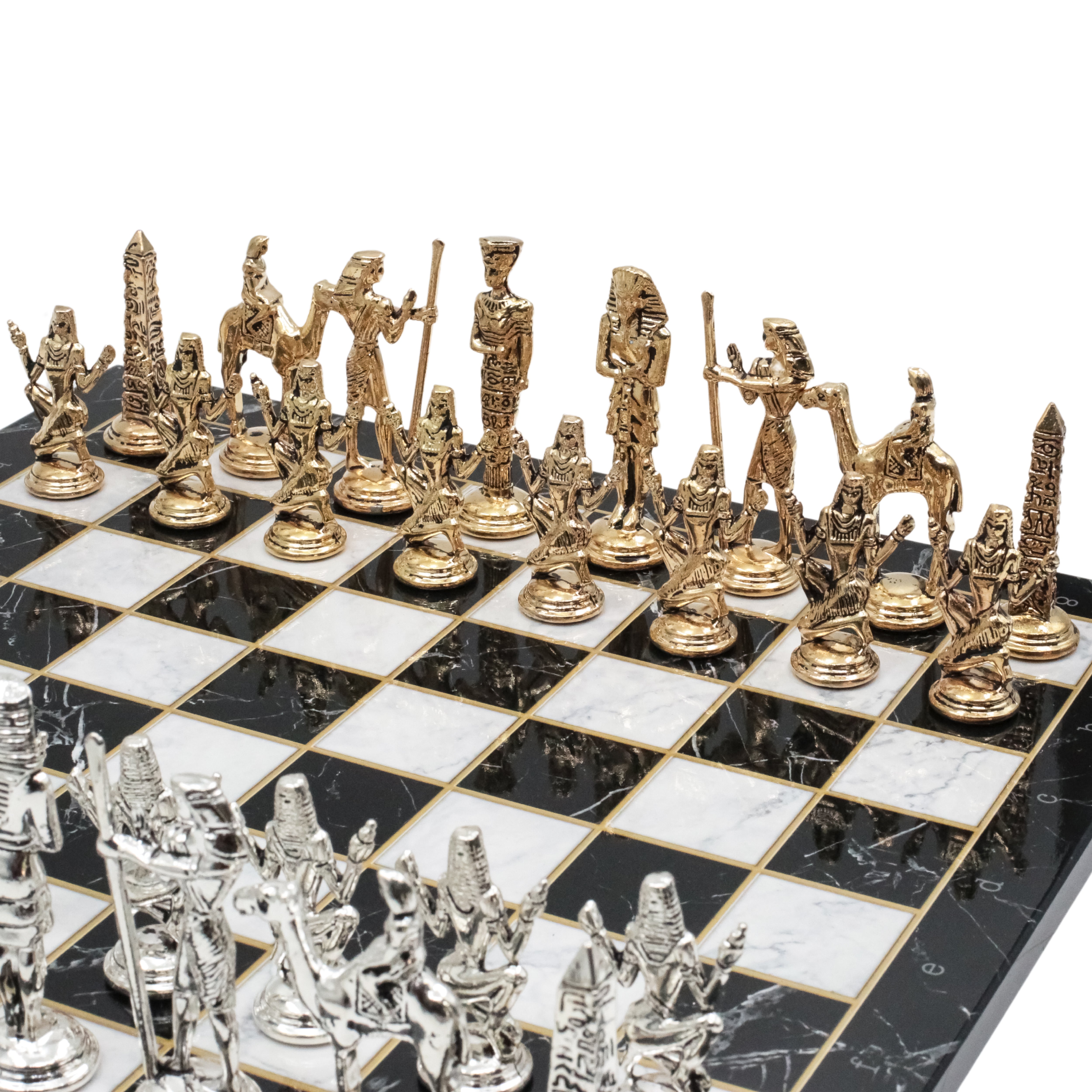 Egypt Cleopatra Chess Set | Wooden Chess Board 30CM (12") with Die Cast Metal Chessmen