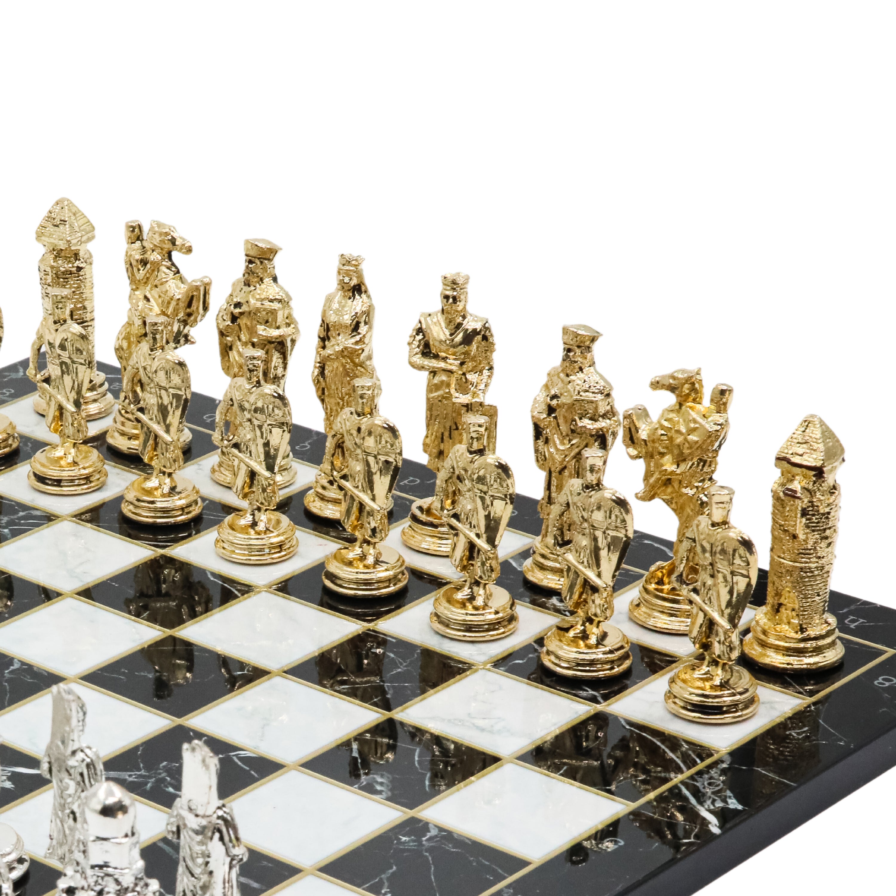 Ottoman Empire vs Crusaders Metal Chess Set | Wooden Chess Board 37CM (15") with Die Cast Metal Stands