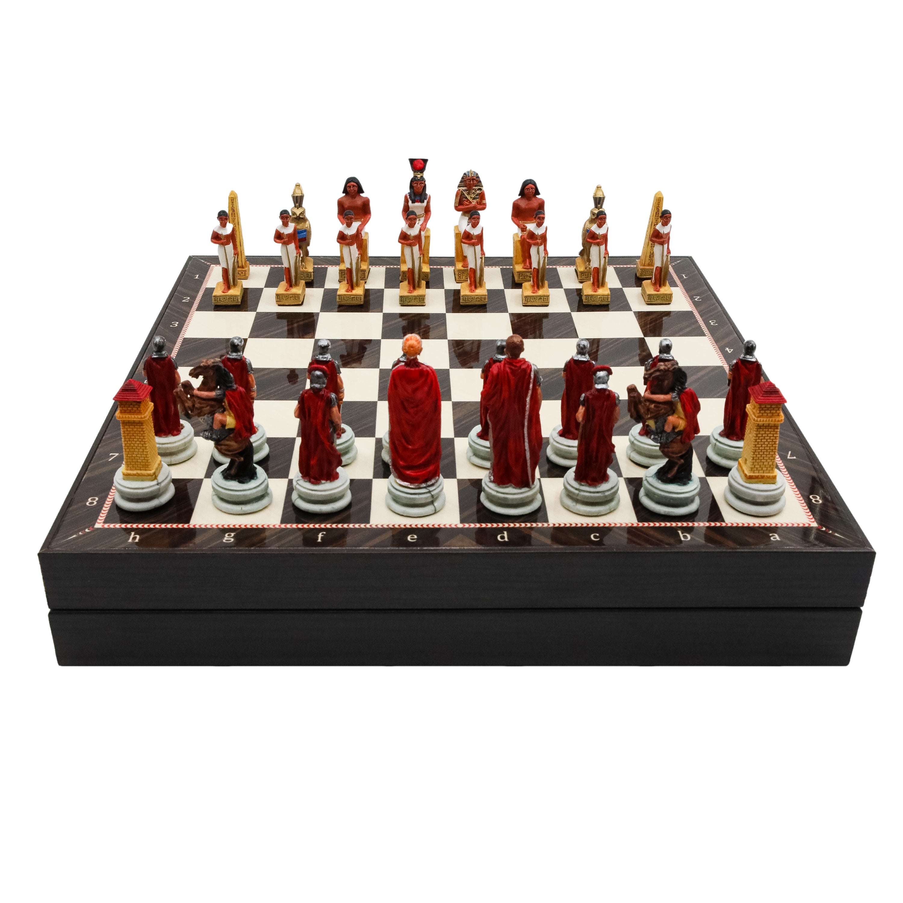 Storage Chess Set with Hand-painted Egyptian vs Roman Figures (White Colour) | 37 CM (15") Storage Chess Board | Nile War Egyptian vs Roman Themed Figures