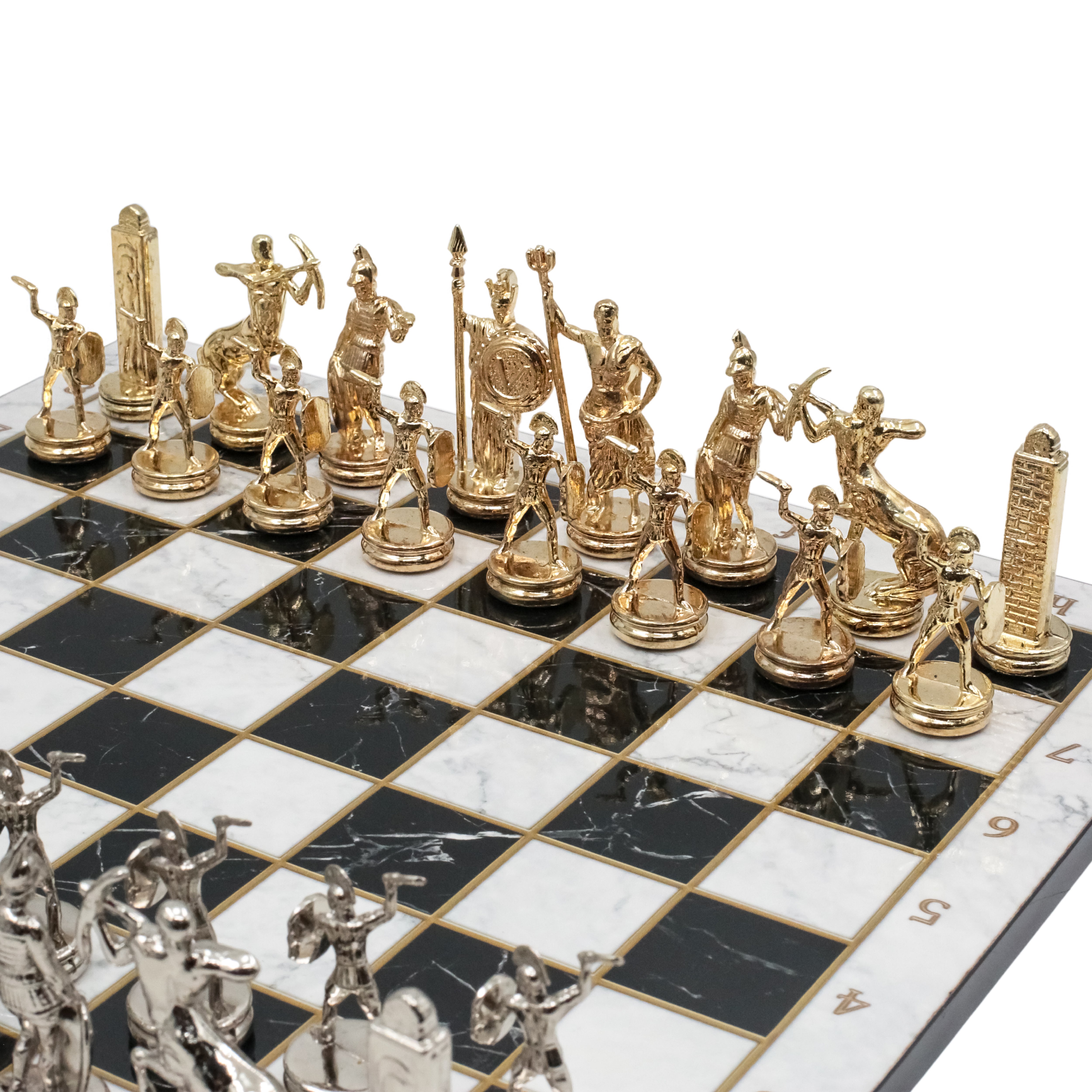 Greek Mythology Poseidon Metal Chess Set Model 1| Wooden Chess Board 37CM (15") with Die Cast Metal Stands