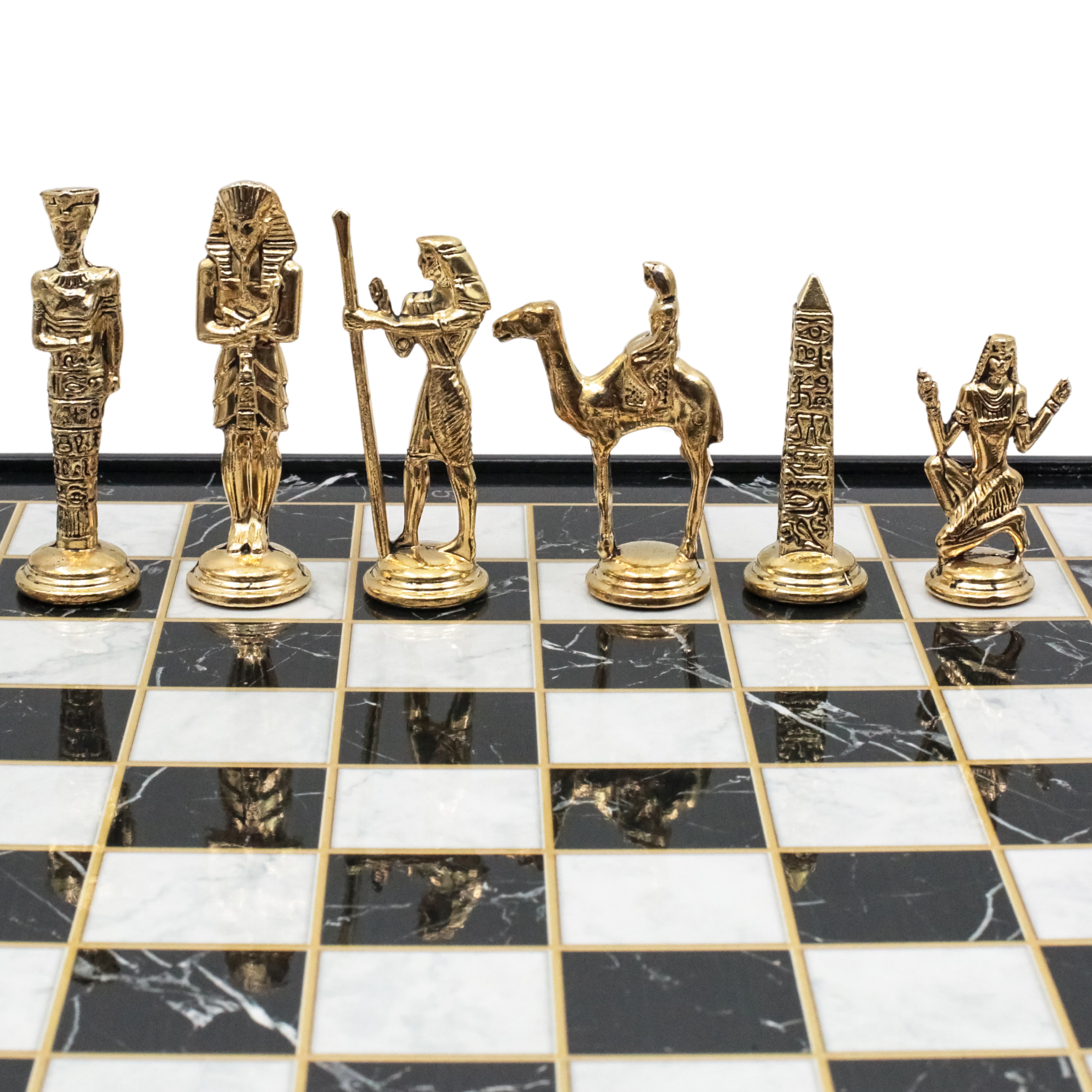 Storage Chess Set with Die Cast Metal Egyptian Cleopatra Chessmen | 37 CM (15") Storage Chess Board | Egypt Cleopatra Themed Figures