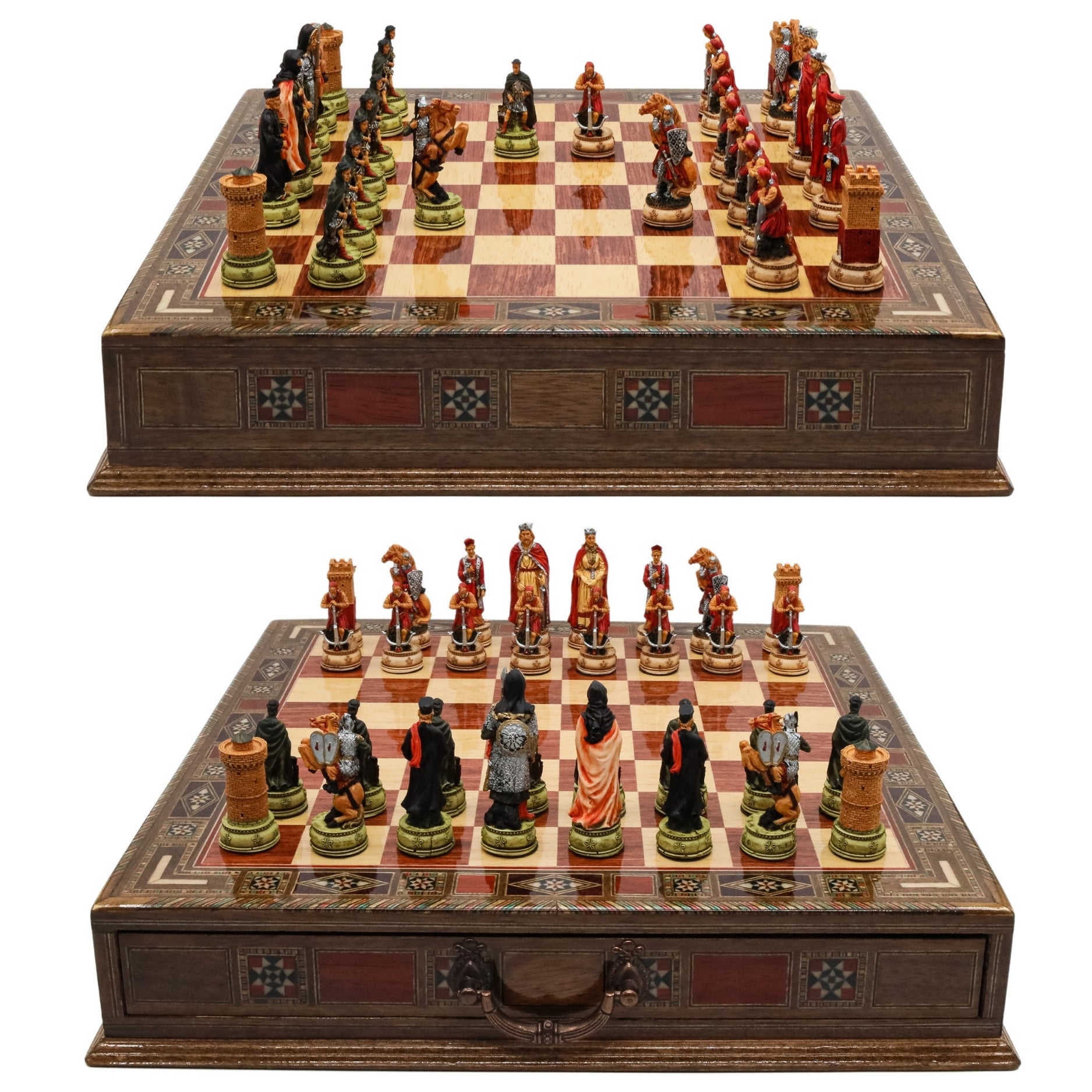 Handmade Inlay Chess Set with Drawer Storage 38 CM (15") - Camelot King Arthur Pieces