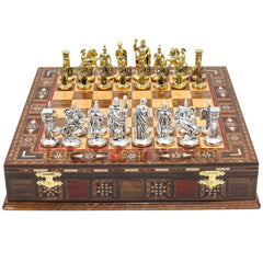 Handmade Inlay Storage Chess Set 30 CM (12") - Roman Empire Die Cast Metal Pieces