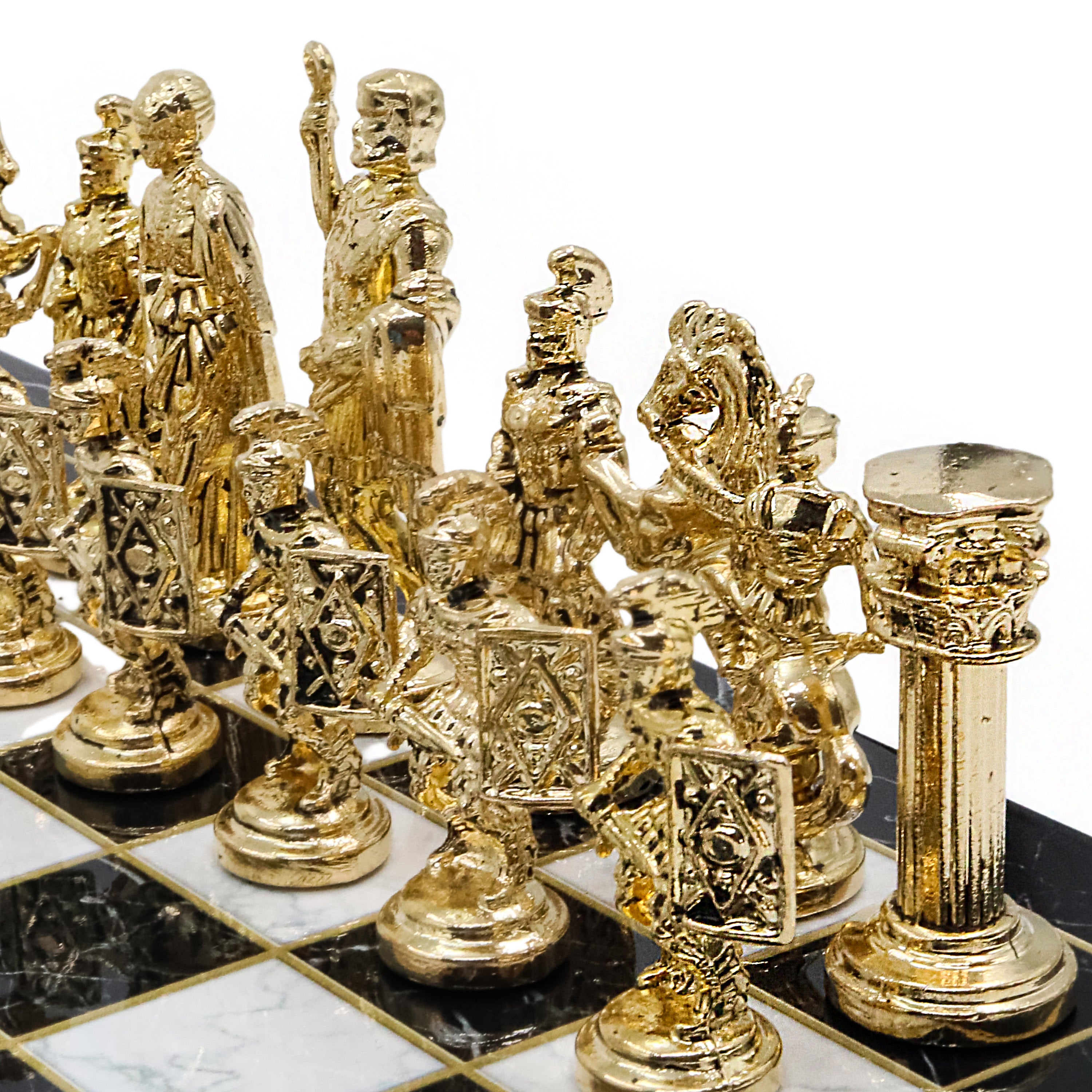 Roman Empire Ceasar Chess Set | Wooden Chess Board 44CM (17") with Die Cast Metal Chessmen