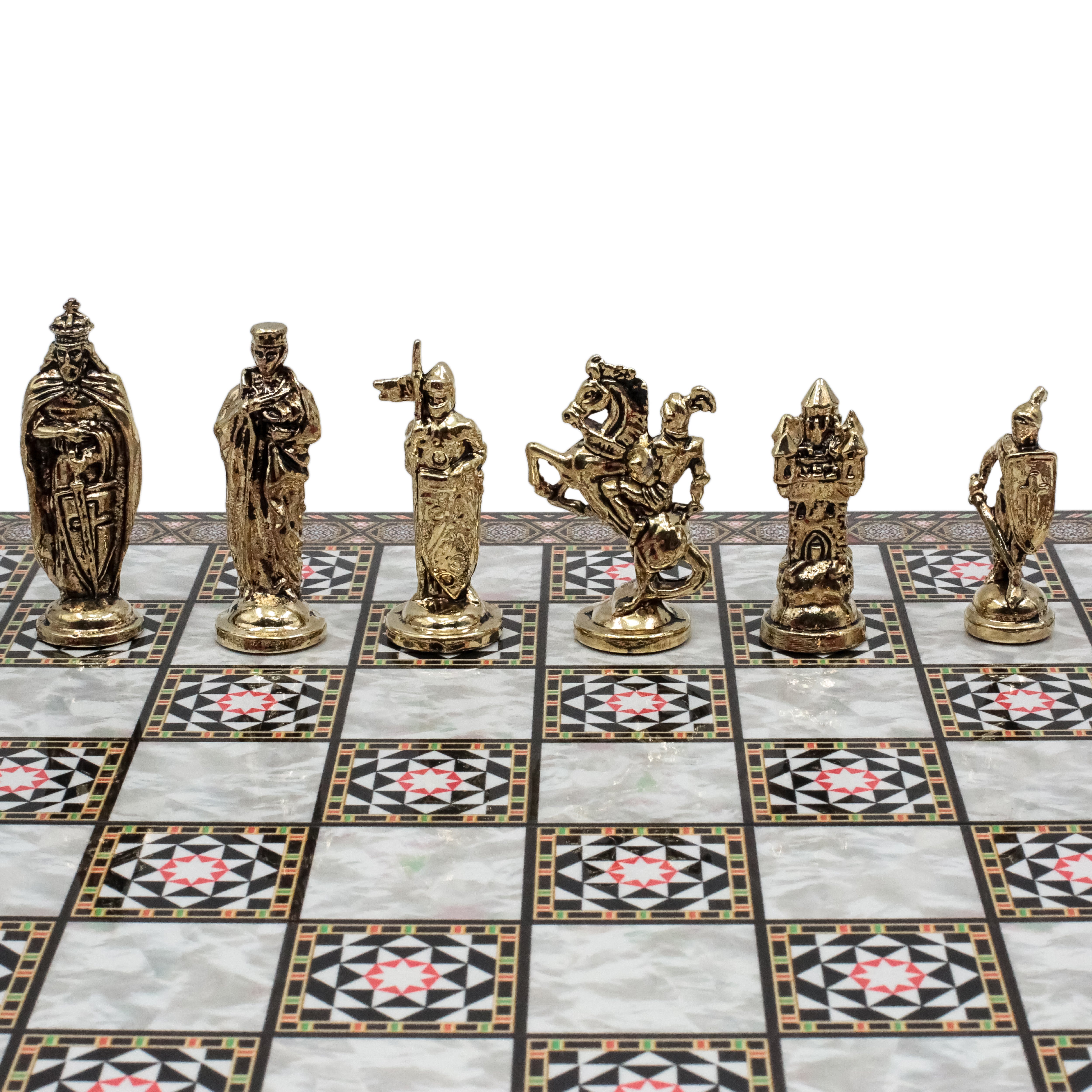 British Metal Chess Set |  44 cm (17 inch) Wooden Chess Board | Historical Themed