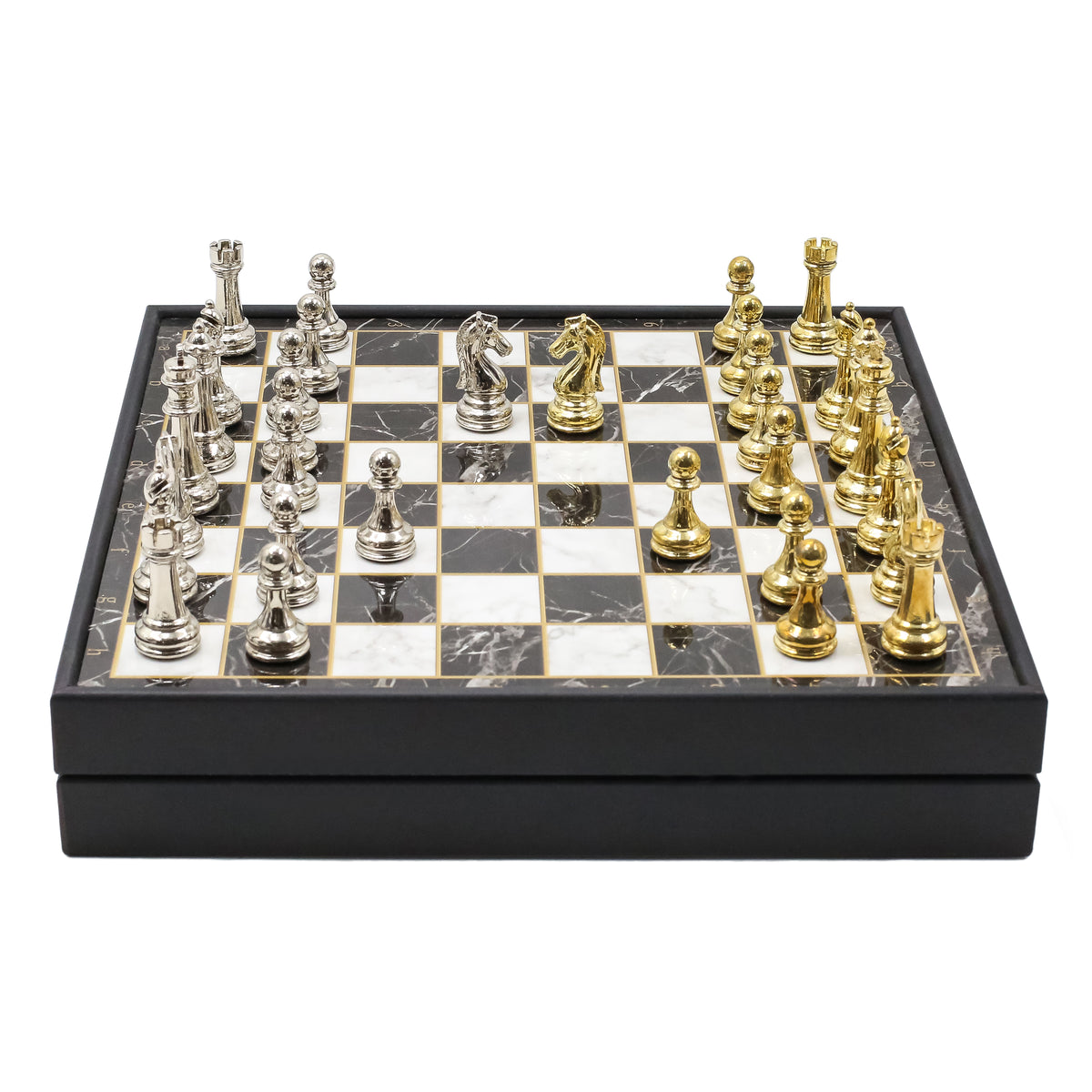 30 CM (12") Storage Chess Set with Metal Weighted Staunton Figures (Gold vs Silver)