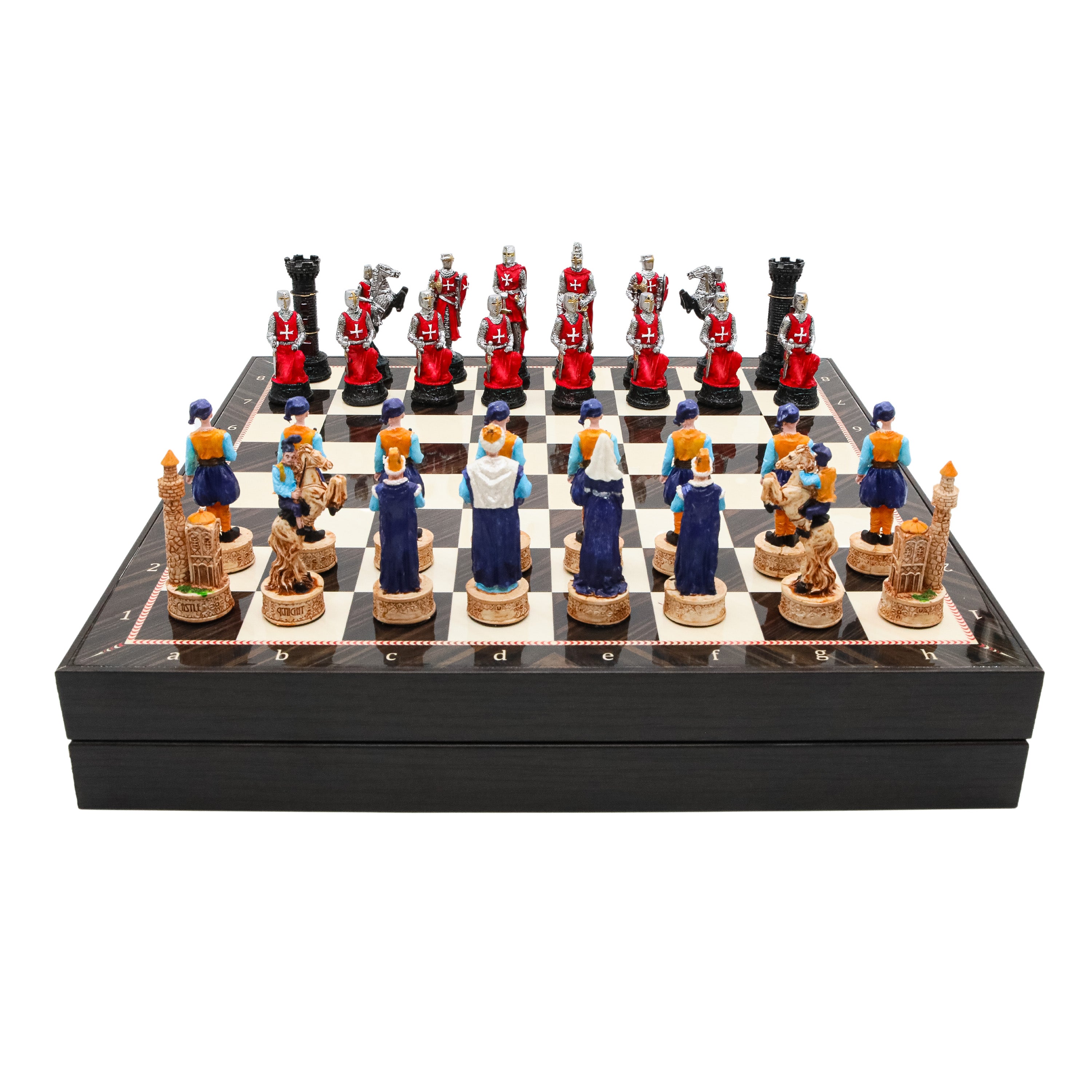 Storage Chess Set with Hand-painted Ottoman Empire vs Crusaders Figures (Black Colour) | 37 CM (15") Storage Chess Board | Ottoman & Crusaders Themed Figures