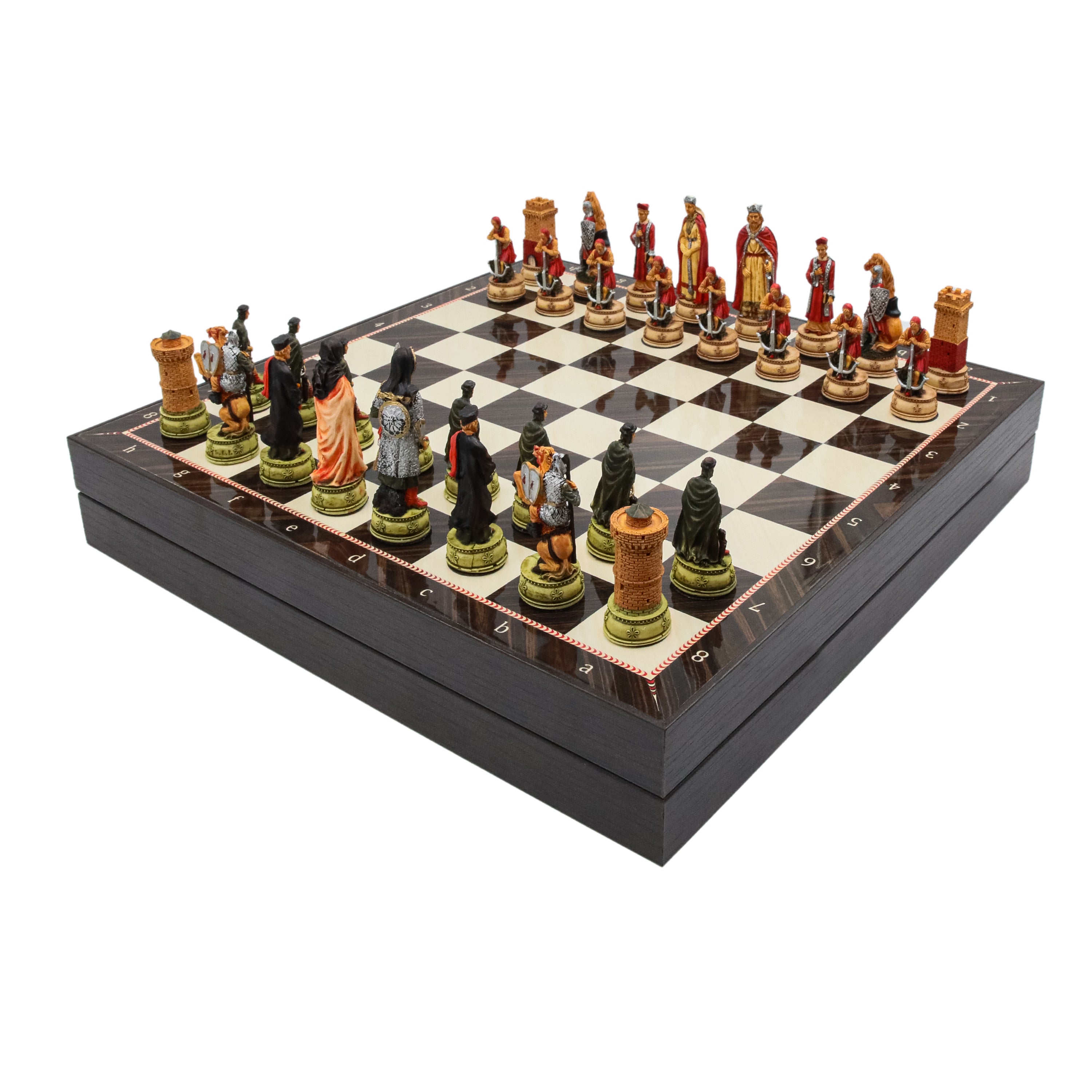 Storage Chess Set with Hand-painted Camelot King Arthur Figures | 37 CM (15") Storage Chess Board | British English Themed Figures