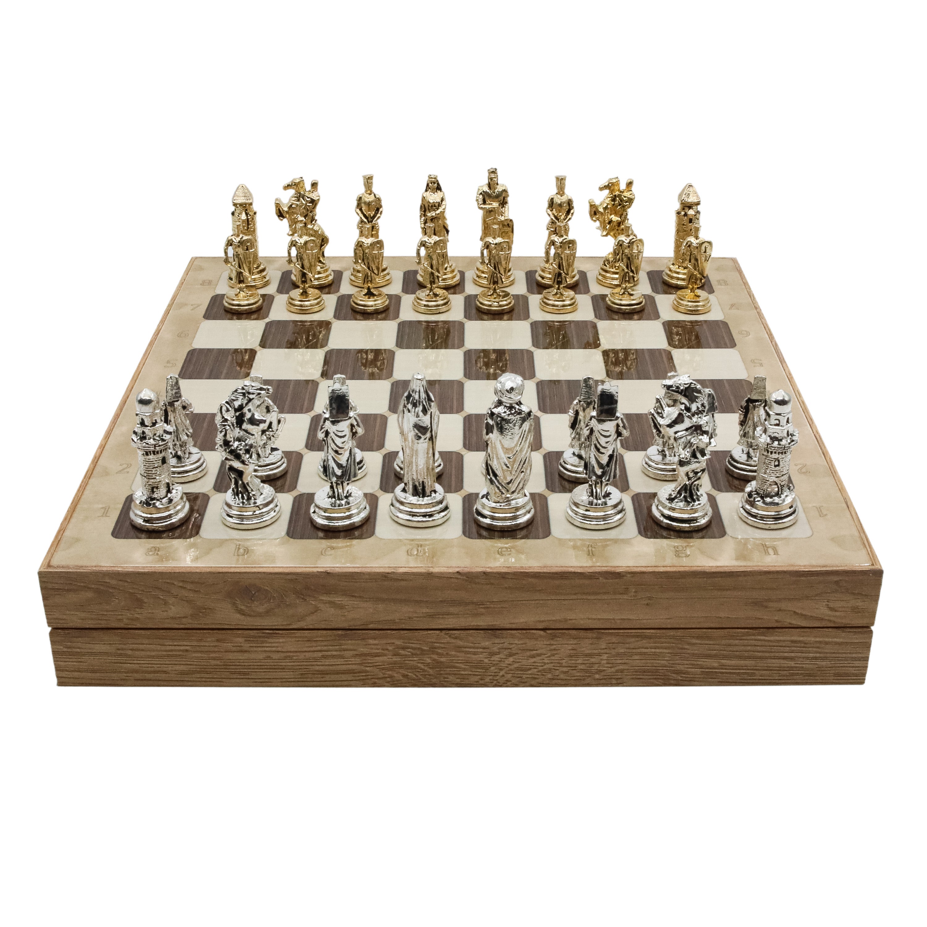 Storage Chess Set with Die Cast Metal Crusaders vs Ottoman Empire Chessmen | 37 CM (15") Storage Chess Board | Historical Themed Figures