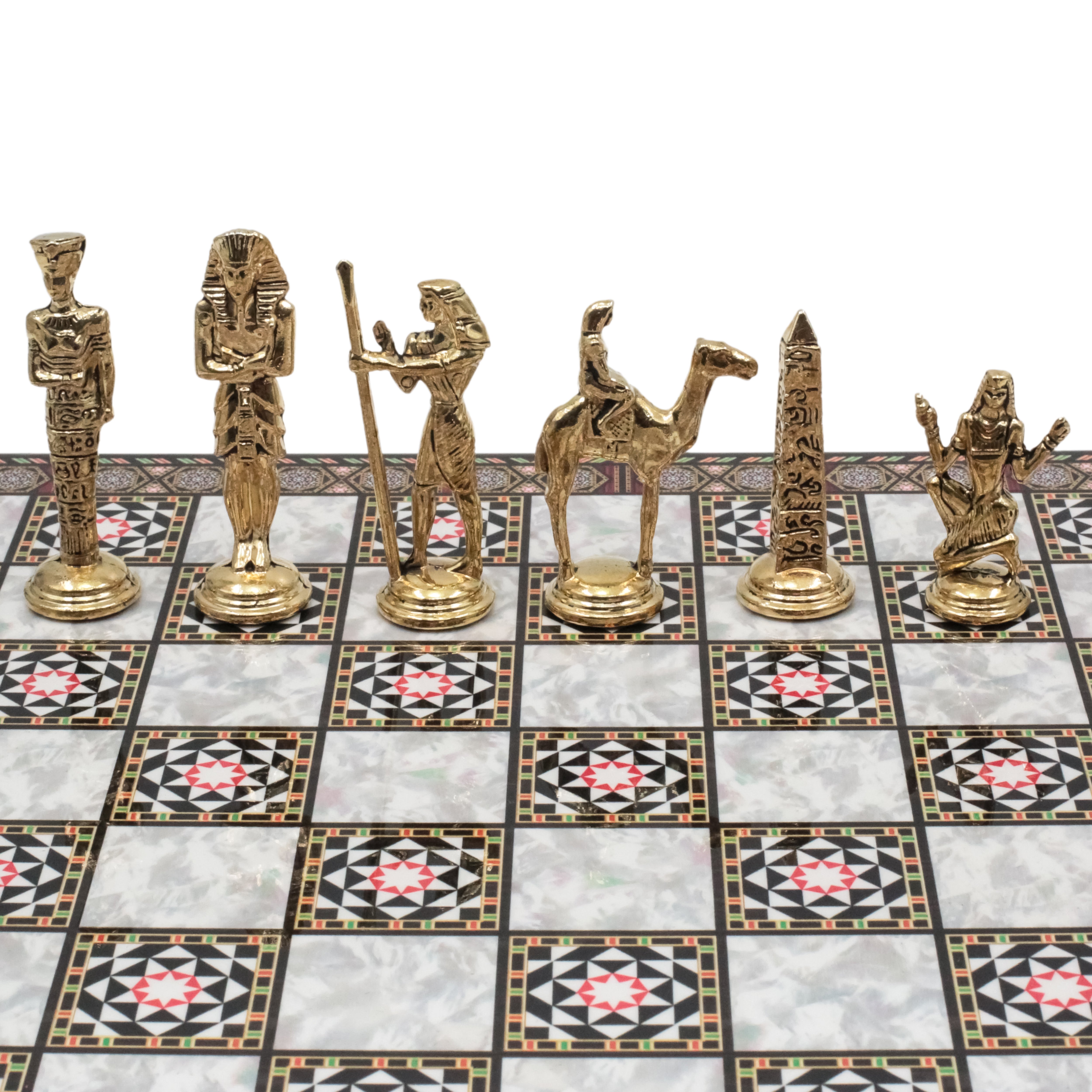 Egypt Cleopatra Chess Set | Wooden Chess Board 30CM (12") with Die Cast Metal Chessmen