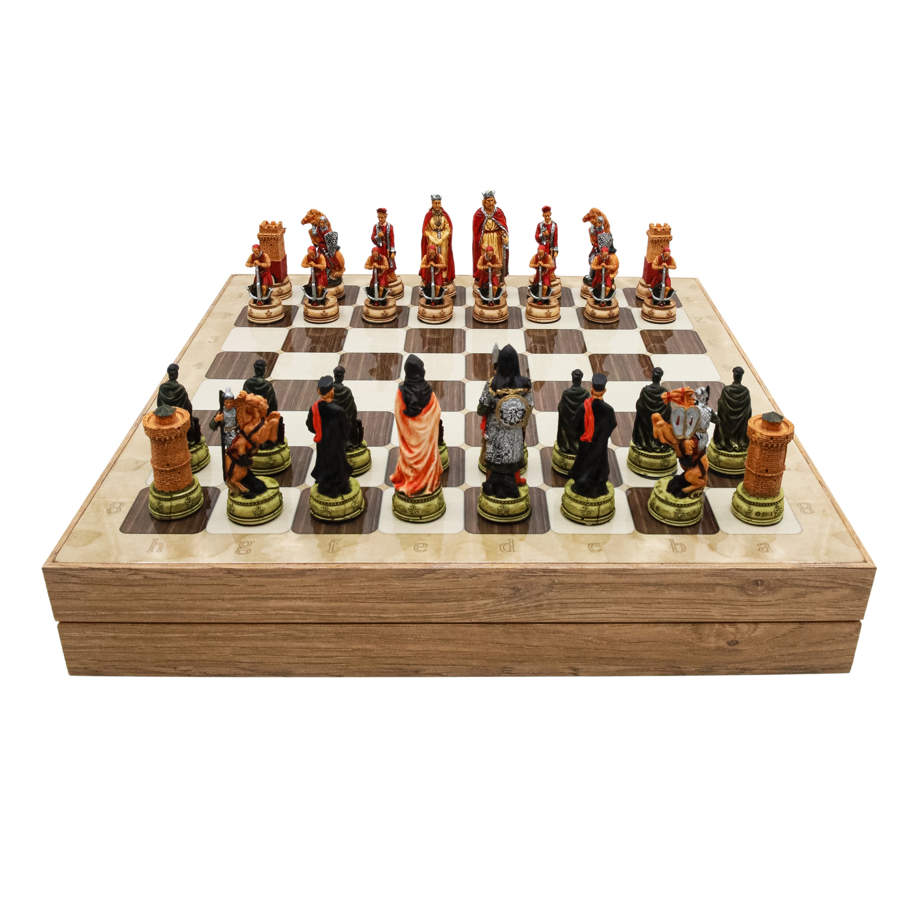 Storage Chess Set with Hand-painted Camelot King Arthur Figures | 37 CM (15") Storage Chess Board | British English Themed Figures