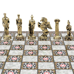 Greek Mythology Pegasus Metal Chess Set | Wooden Chess Board 30CM (12") with Die Cast Metal Stands