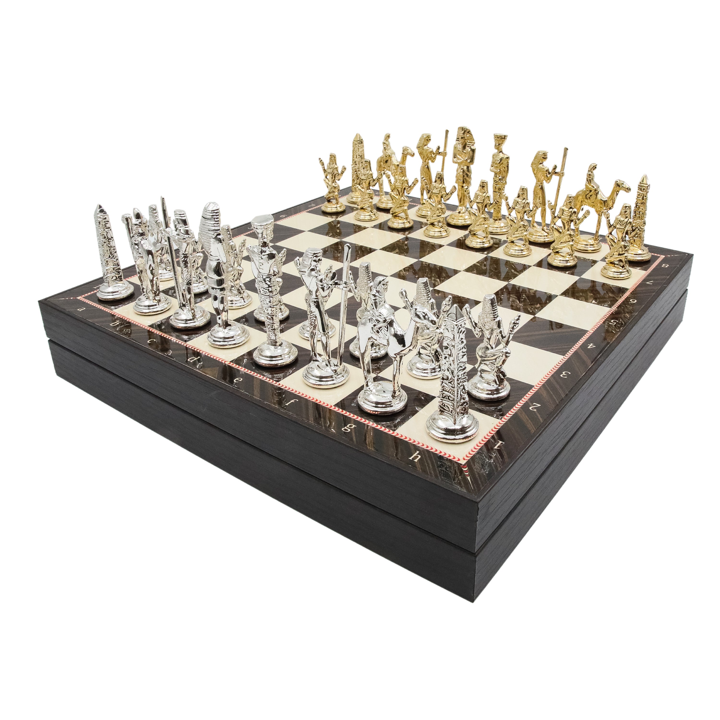 Storage Chess Set with Die Cast Metal Egyptian Cleopatra Chessmen | 37 CM (15") Storage Chess Board | Egypt Cleopatra Themed Figures