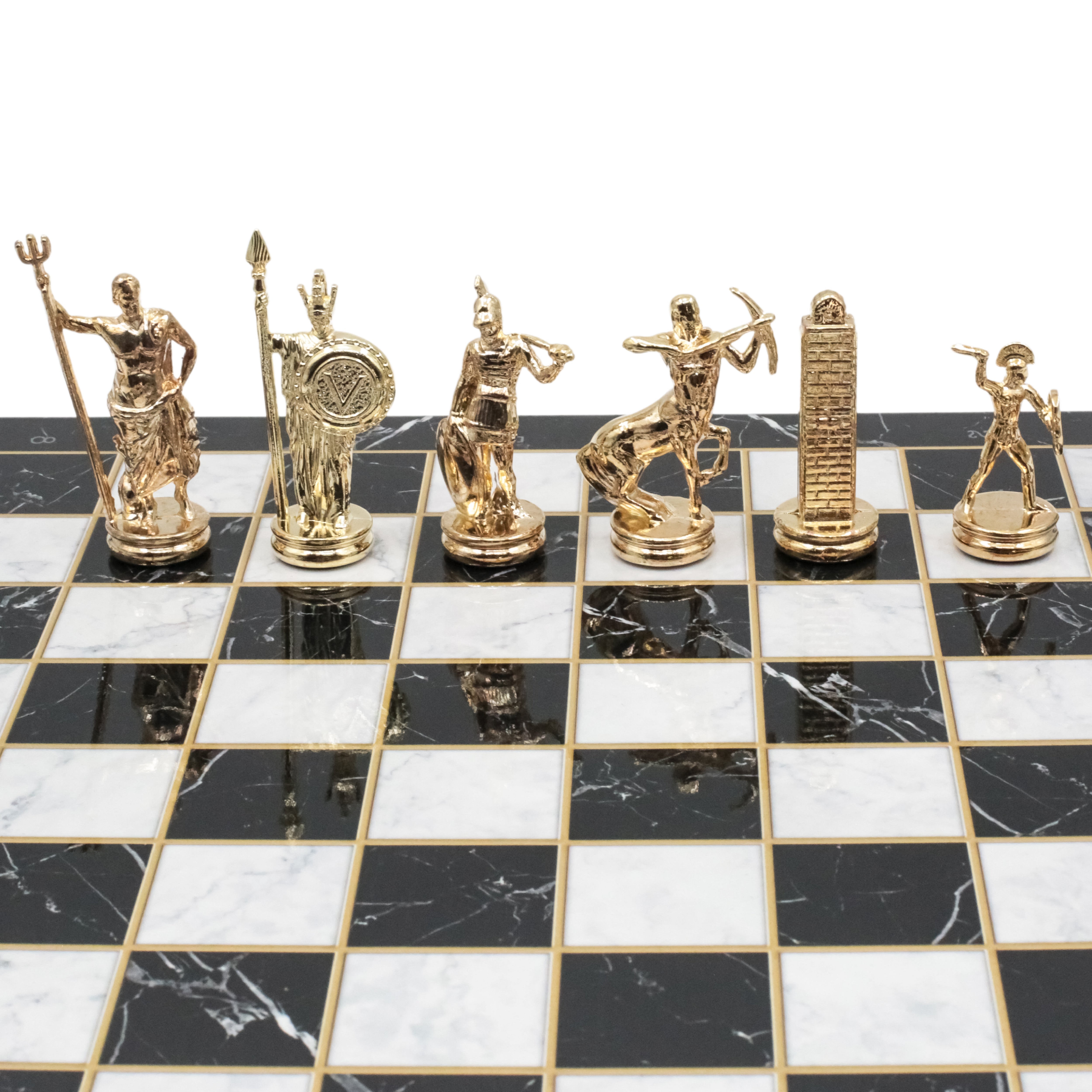 Greek Mythology Poseidon Metal Chess Set Model 1| Wooden Chess Board 37CM (15") with Die Cast Metal Stands