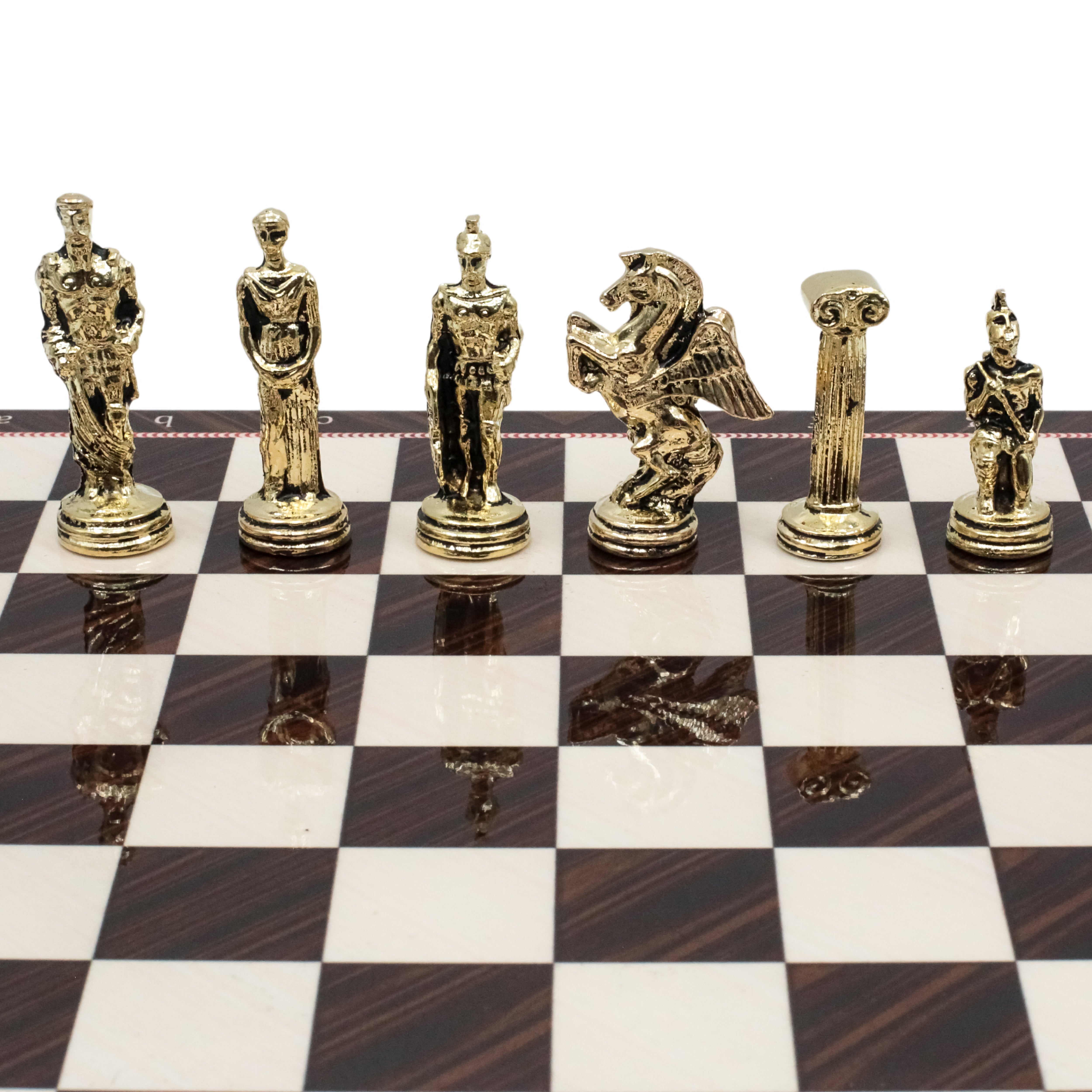 Greek Mythology Pegasus Metal Chess Set | Wooden Chess Board 30CM (12") with Die Cast Metal Stands