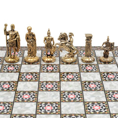 Roman Empire Caesar Metal Chess Set Model 2| Wooden Chess Board 30CM (12") with Die Cast Metal Stands