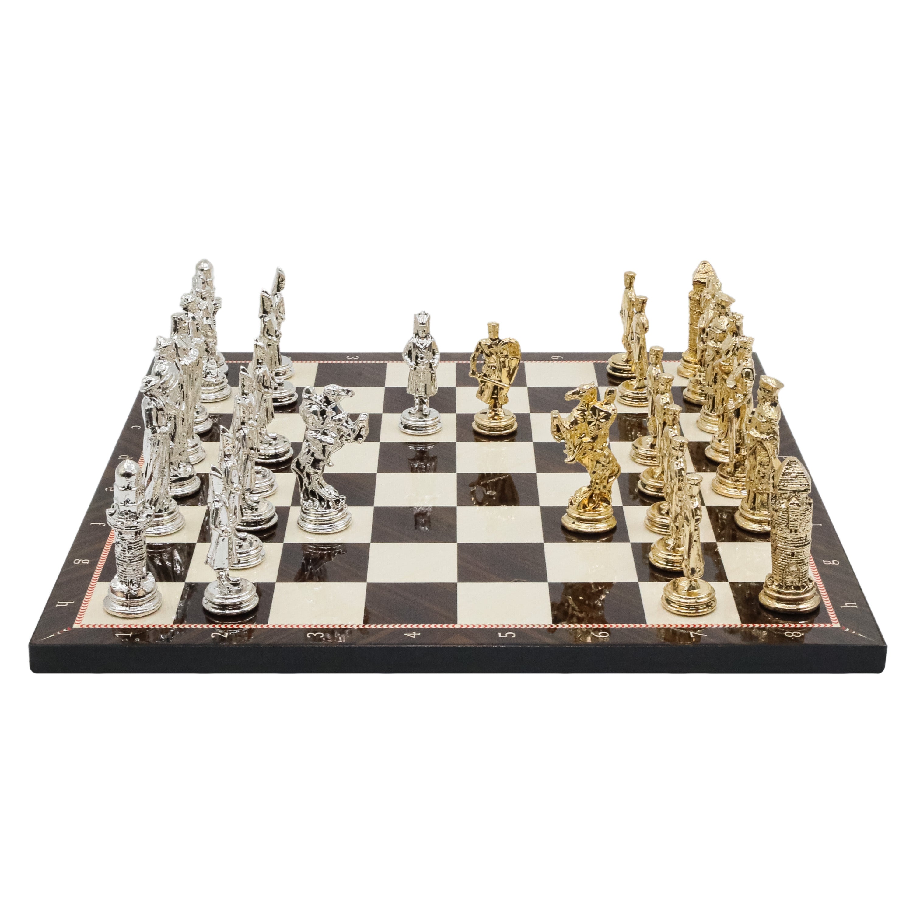 Ottoman Empire vs Crusaders Metal Chess Set | Wooden Chess Board 37CM (15") with Die Cast Metal Stands