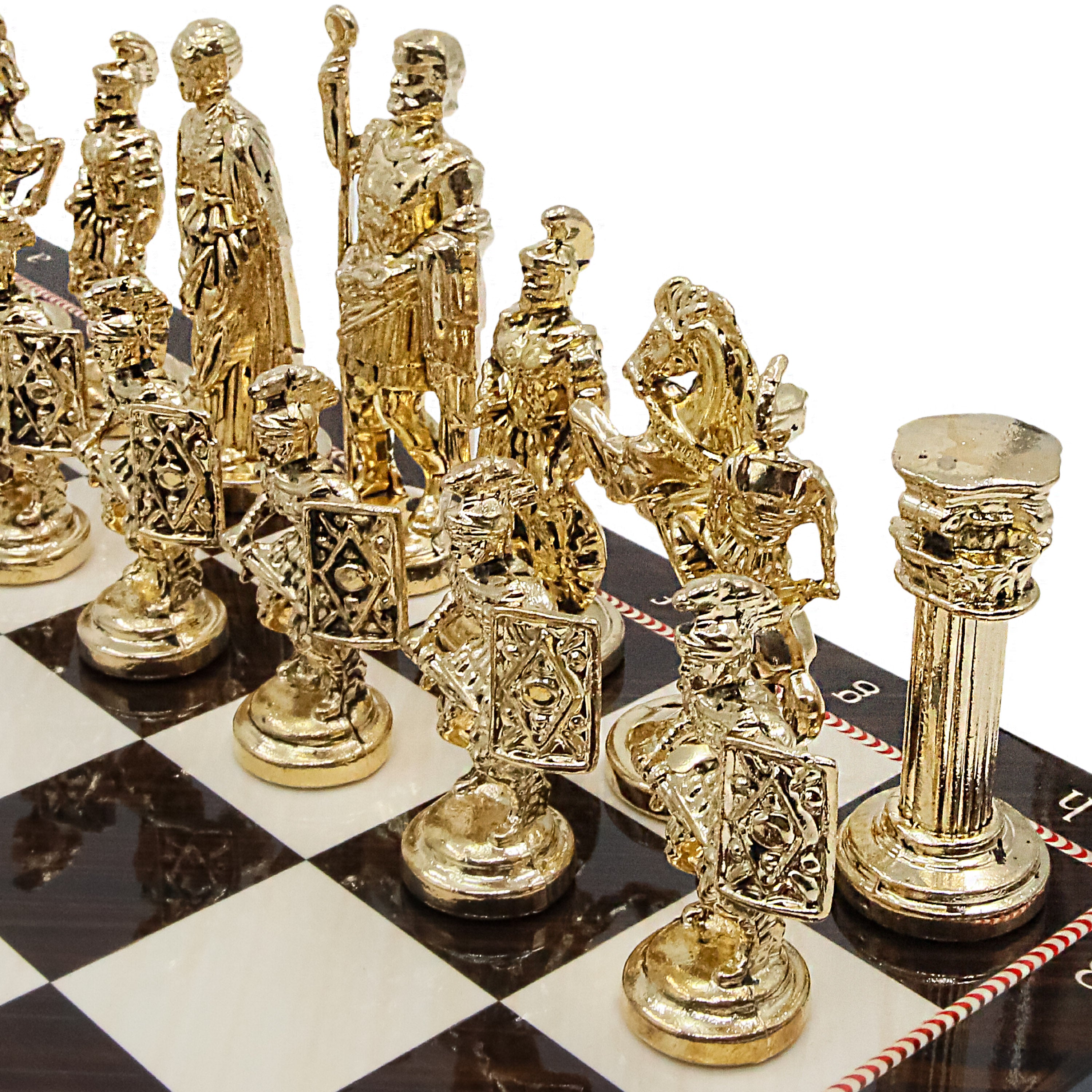 Storage Chess Set with Die Cast Metal Roman Caesar Chessmen | 37 CM (15") Storage Chess Board | Julius Caesar Roman Themed Figures