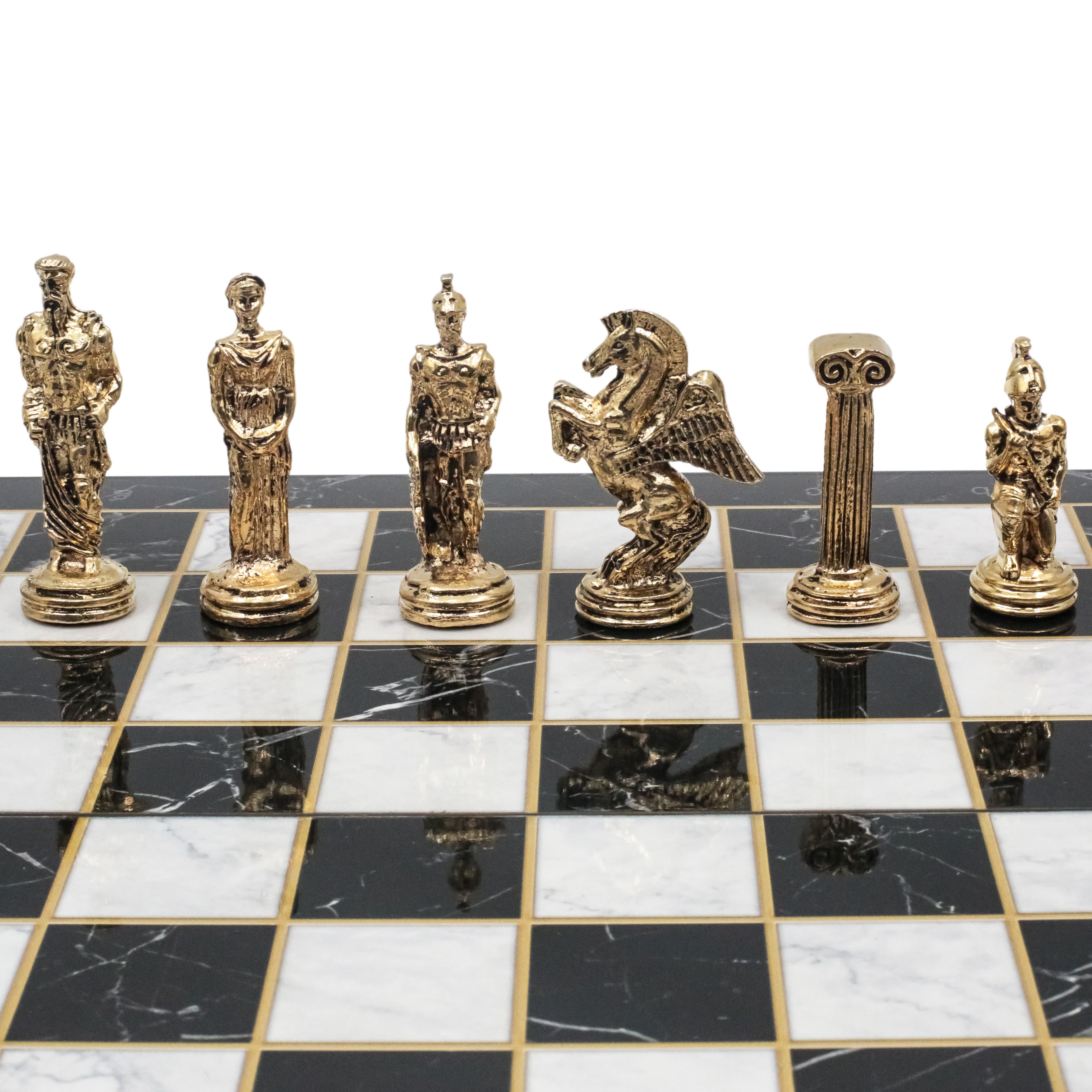 Greek Mythology Pegasus Metal Chess Set | Wooden Chess Board 44CM (17") with Die Cast Metal Stands