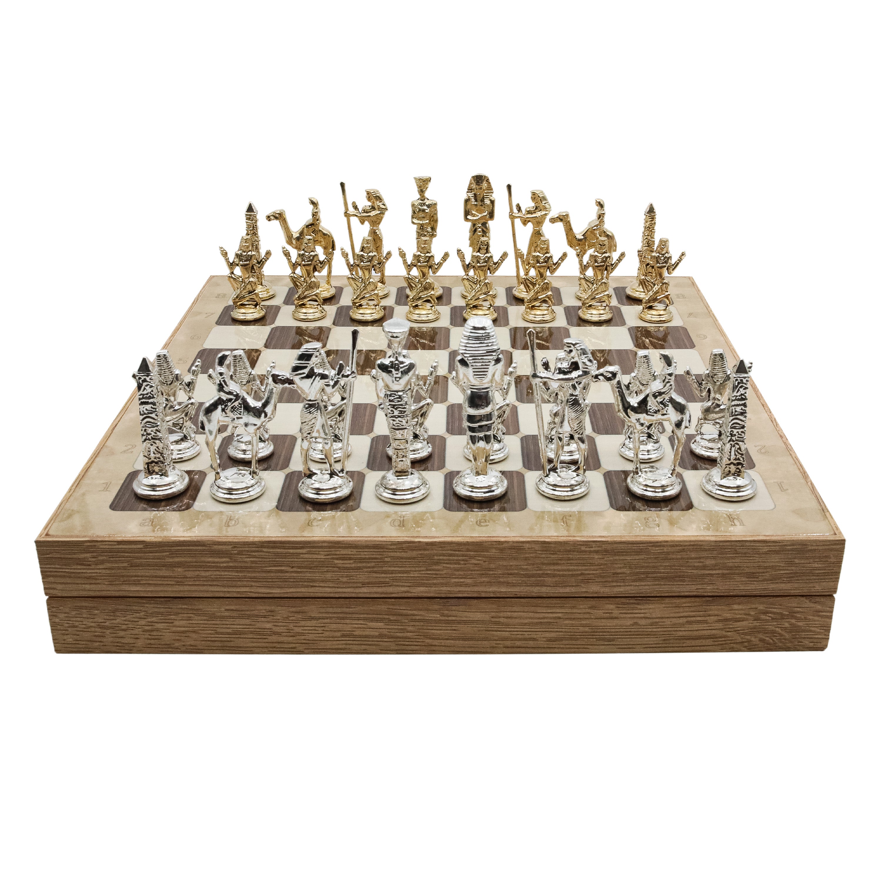 Storage Chess Set with Die Cast Metal Egyptian Cleopatra Chessmen | 37 CM (15") Storage Chess Board | Egypt Cleopatra Themed Figures