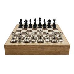 Storage Chess Set with Metal Weighted Staunton Figures (Black vs Silver) | 37 CM (15") Storage Chess Board | Classic Metal Figures