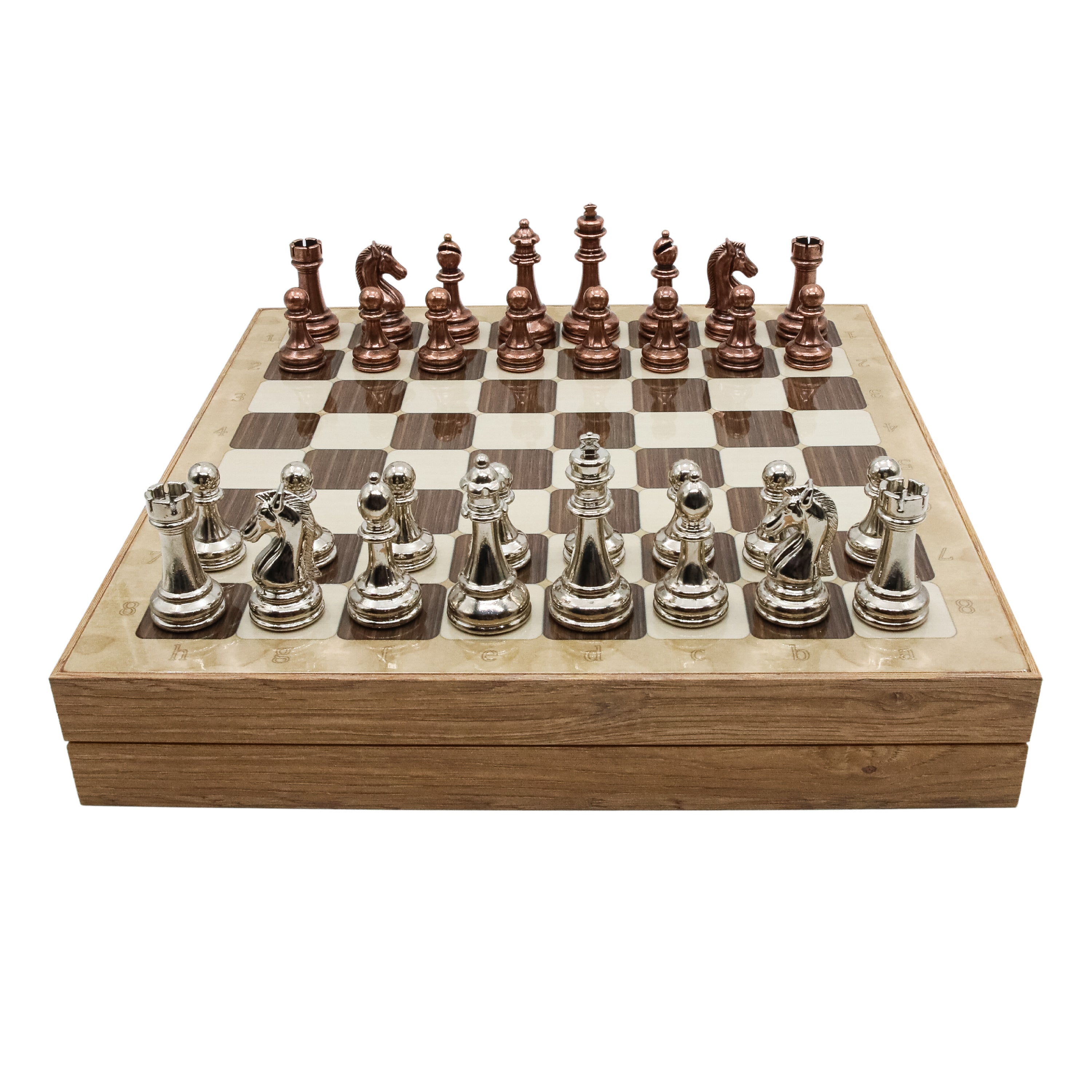 37 CM (15") Storage Chess Set with Metal Weighted Staunton Figures (Bronze vs Silver)