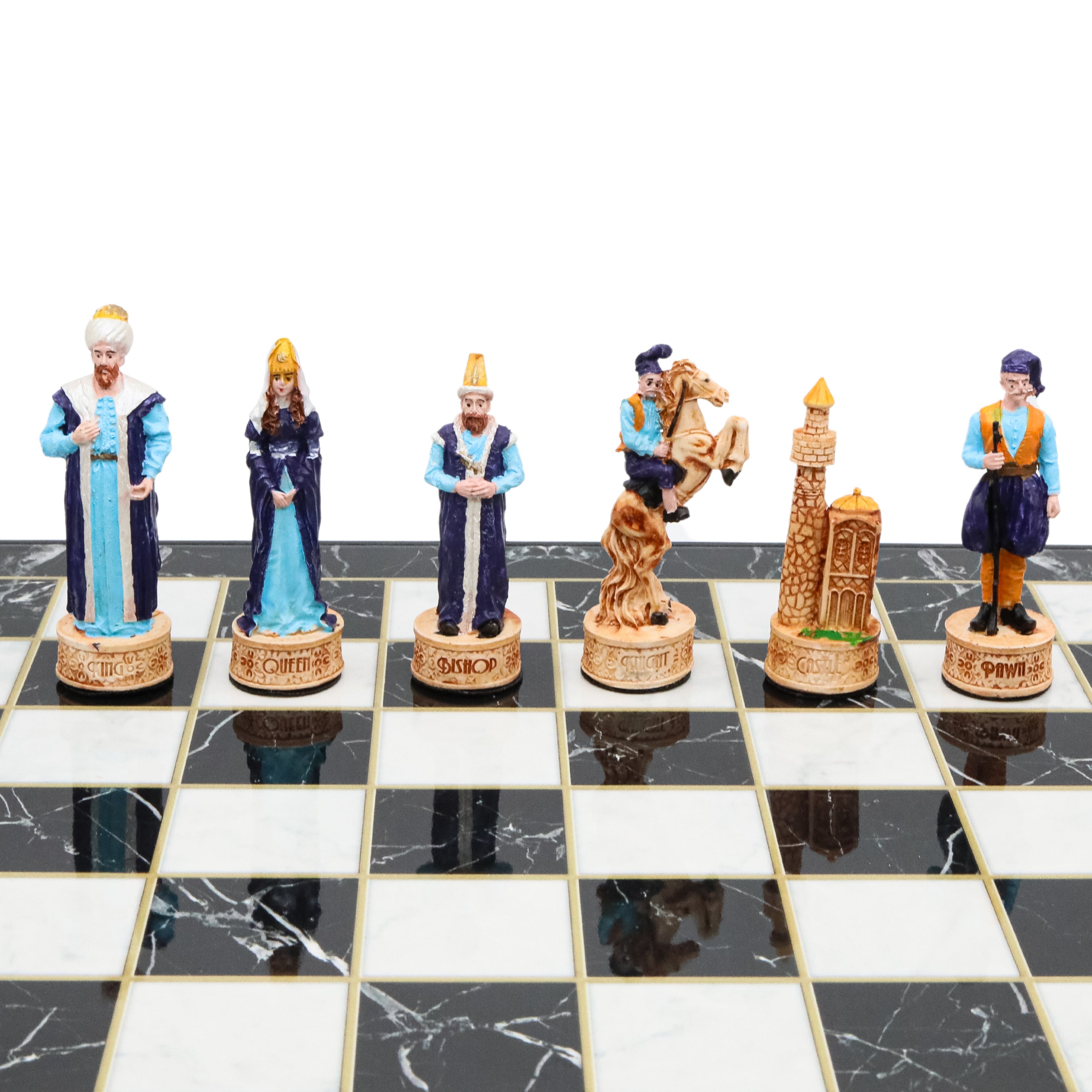 Storage Chess Set with Hand-painted Ottoman Empire vs Crusaders Figures (Black Colour) | 37 CM (15") Storage Chess Board | Ottoman & Crusaders Themed Figures