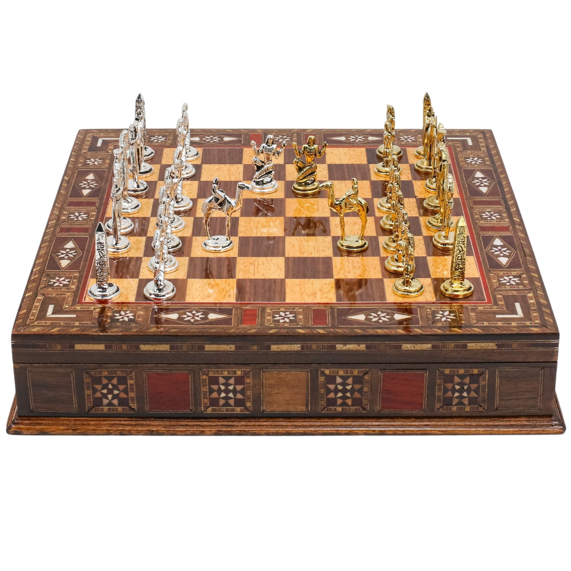 Handmade Inlay Storage Chess Set 30 CM (12") - Egyptian Cleopatra Die Cast Metal Pieces