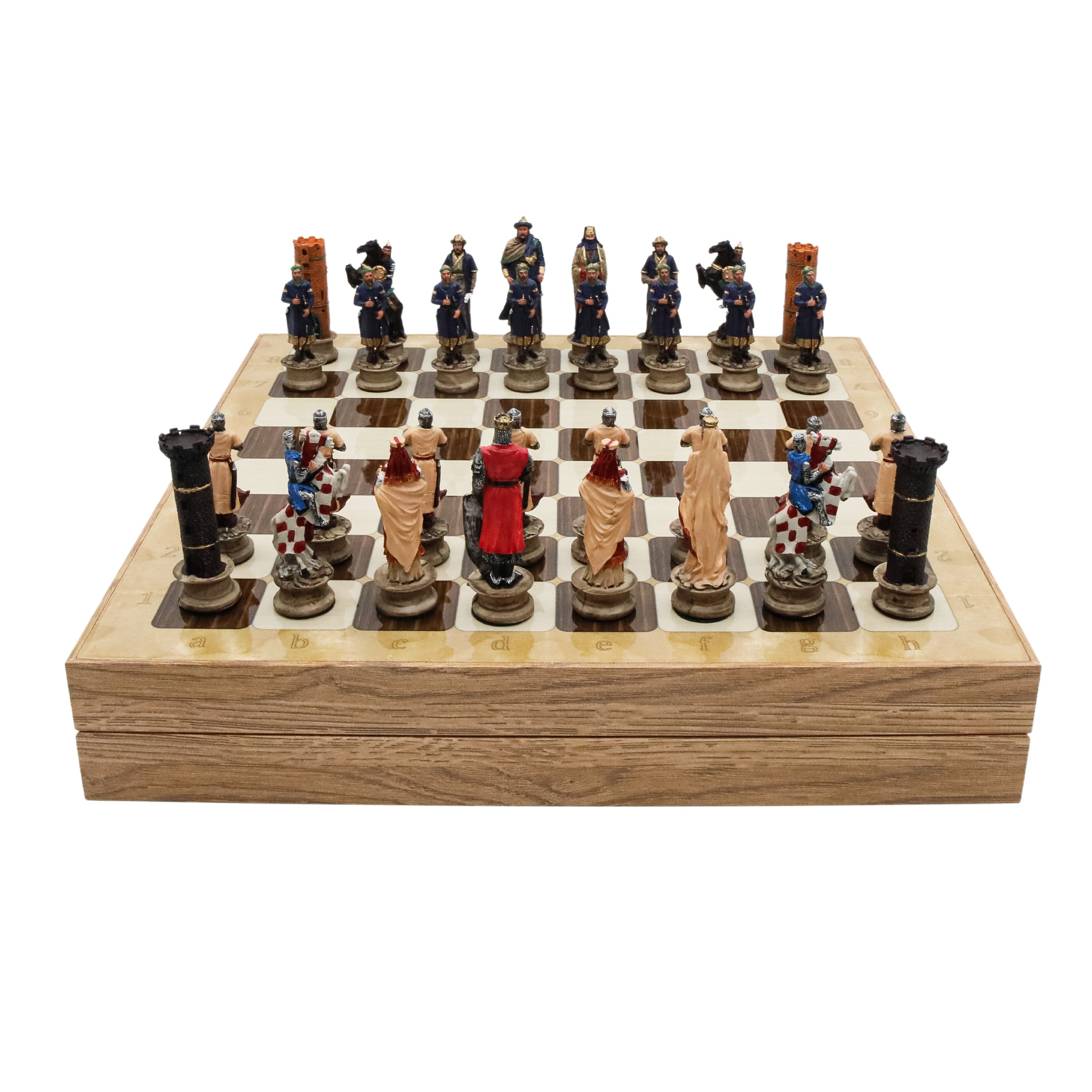 Storage Chess Set with Hand-painted Arabs King Saladin vs Crusaders Figures | 37 CM (15") Storage Chess Board | Arabs & Crusaders Themed Figures