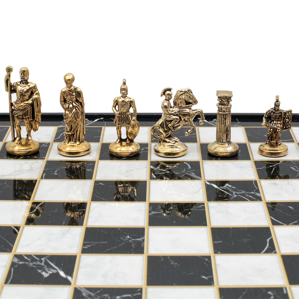 Storage Chess Set with Die Cast Metal Roman Caesar Chessmen | 37 CM (15") Storage Chess Board | Julius Caesar Roman Themed Figures