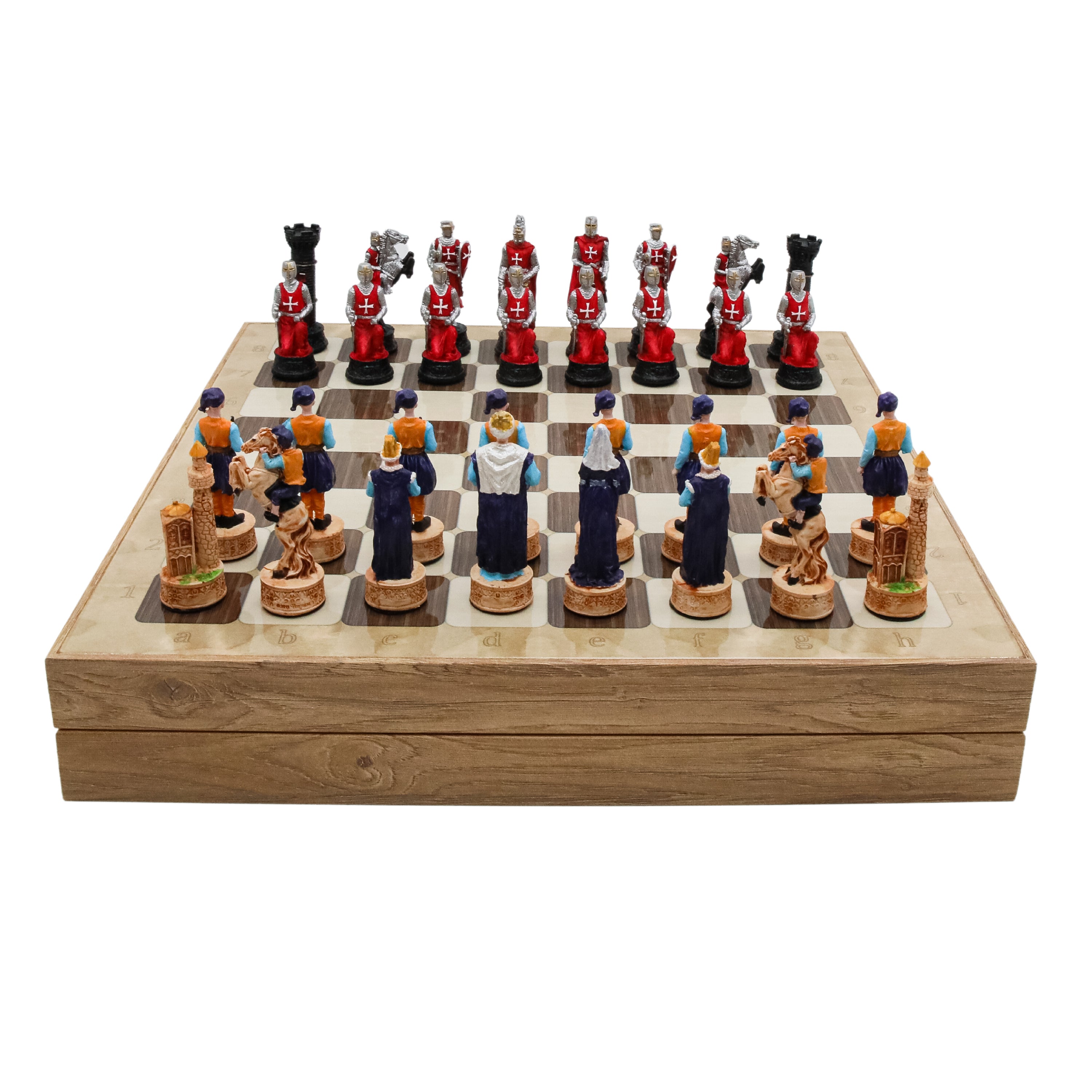 Storage Chess Set with Hand-painted Ottoman Empire vs Crusaders Figures (Black Colour) | 37 CM (15") Storage Chess Board | Ottoman & Crusaders Themed Figures