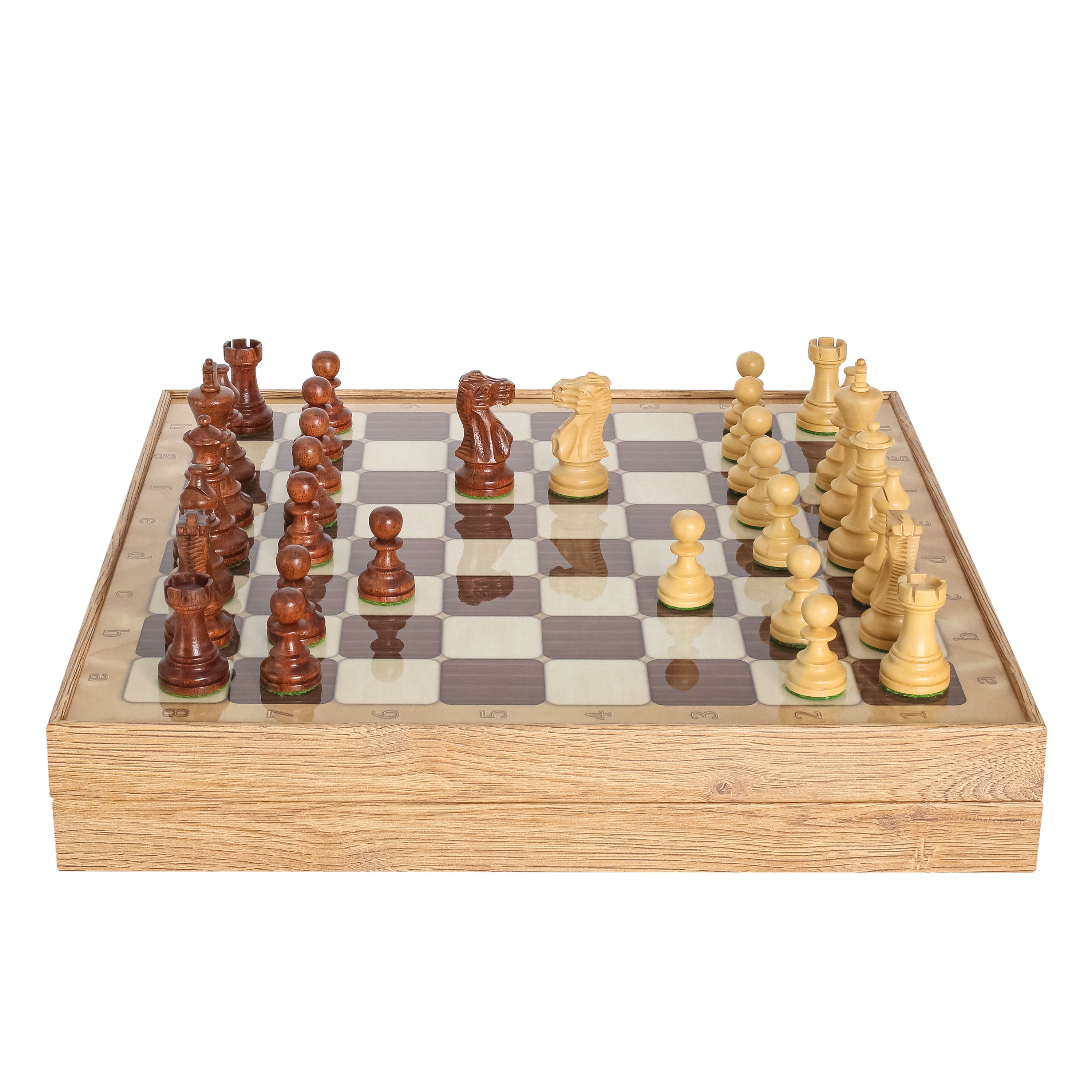 Storage Chess Set 37 CM (15") with Weighted Solid Wood Chessmen (German Staunton)