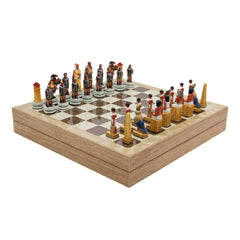 Storage Chess Set with Hand-painted Egyptian vs Roman Figures (White Colour) | 37 CM (15") Storage Chess Board | Nile War Egyptian vs Roman Themed Figures