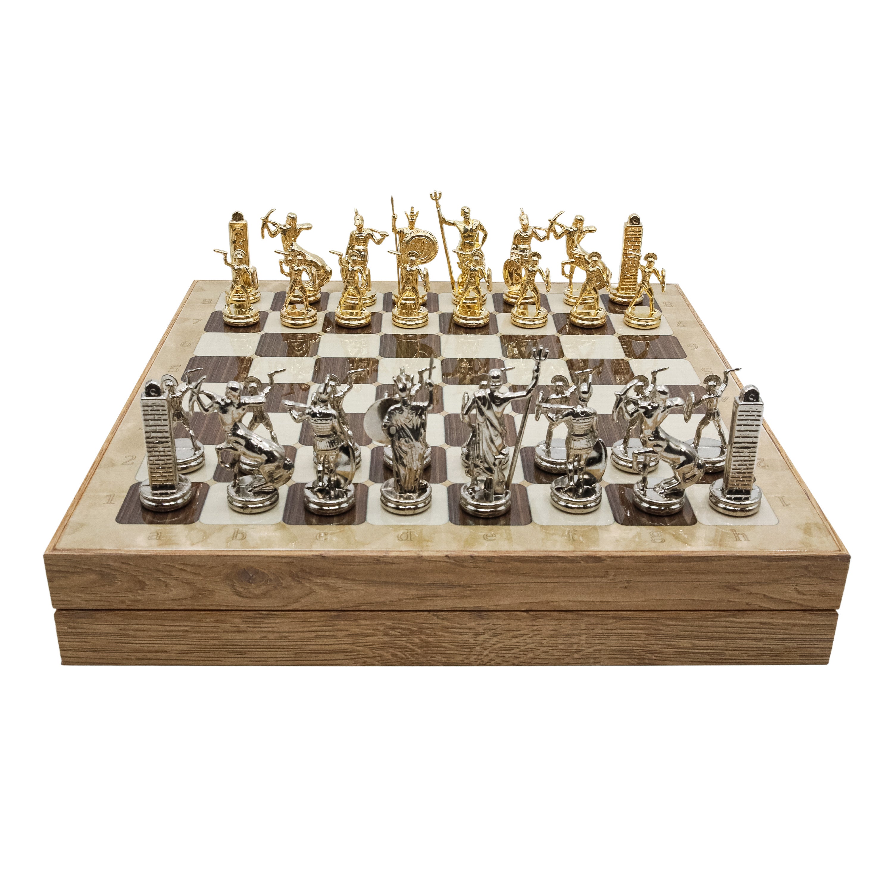 Storage Chess Set with Die Cast Metal Greek  Poseidon Chessmen | 37 CM (15") Storage Chess Board | Mythology Themed Figures