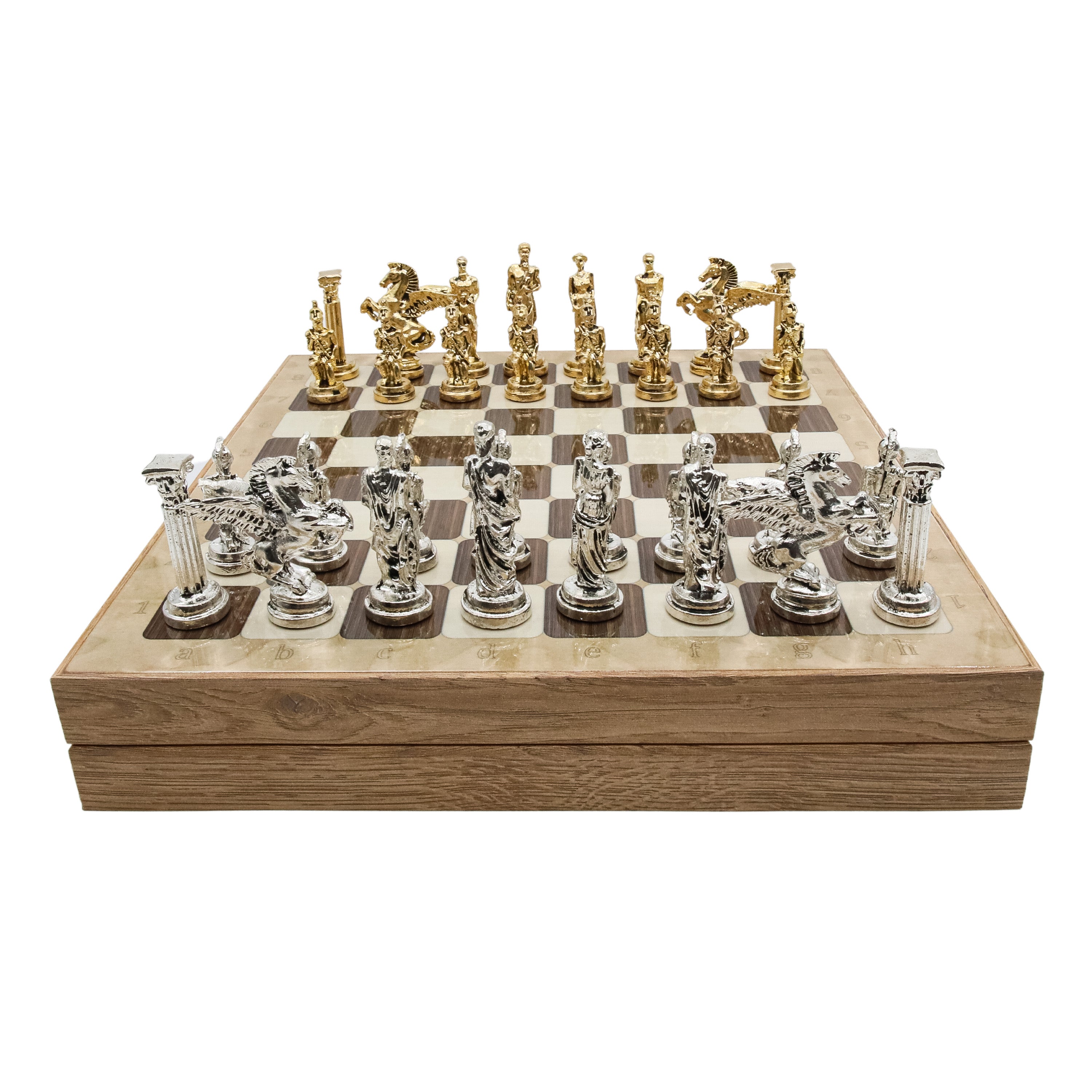 Storage Chess Set with Die Cast Metal Mythology Pegasus Chessmen | 37 CM (15") Storage Chess Board | Greek Pegasus Themed Figures