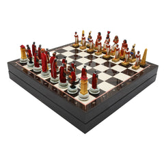 Storage Chess Set with Hand-painted Egyptian vs Roman Figures (White Colour) | 37 CM (15") Storage Chess Board | Nile War Egyptian vs Roman Themed Figures