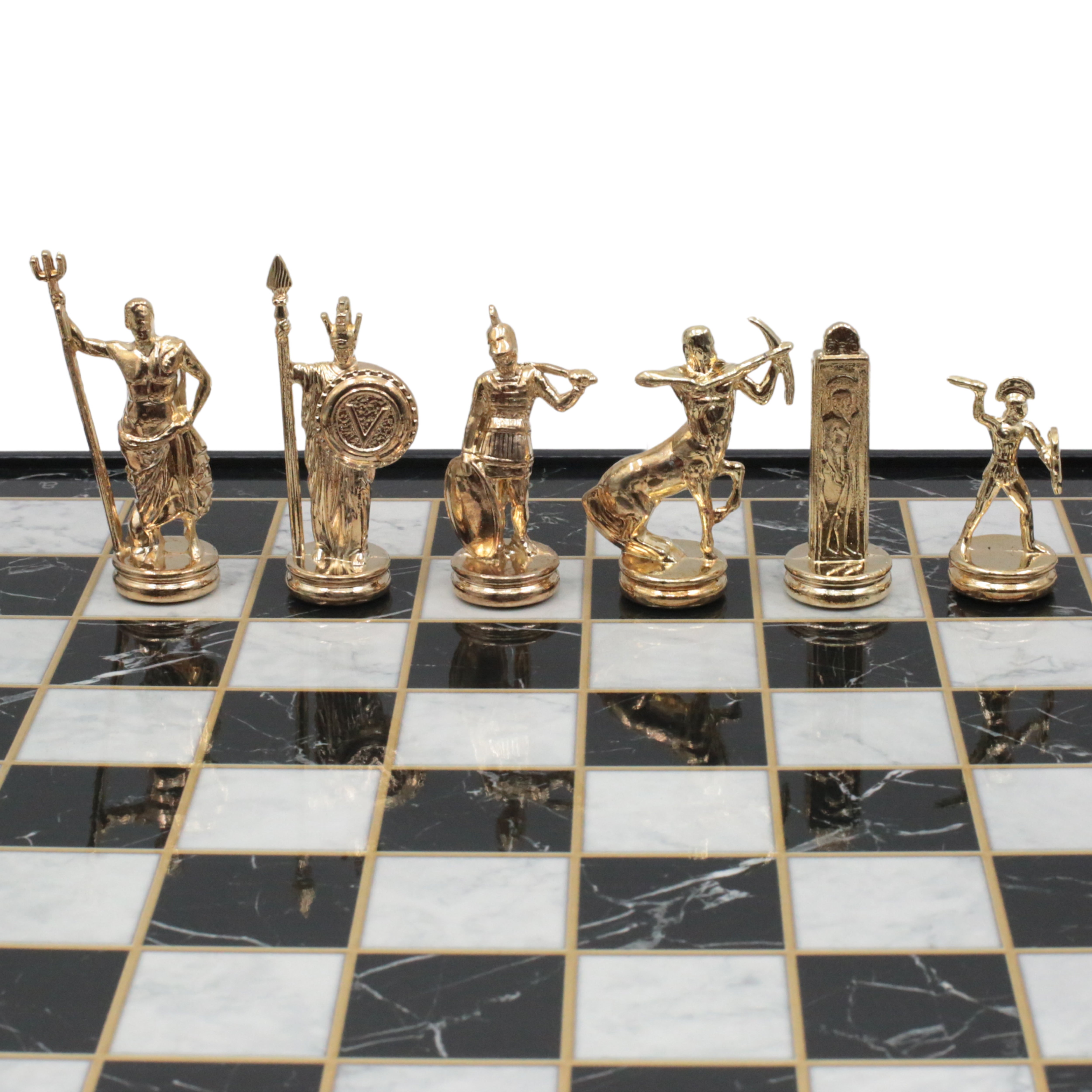 Storage Chess Set with Die Cast Metal Greek  Poseidon Chessmen | 37 CM (15") Storage Chess Board | Mythology Themed Figures