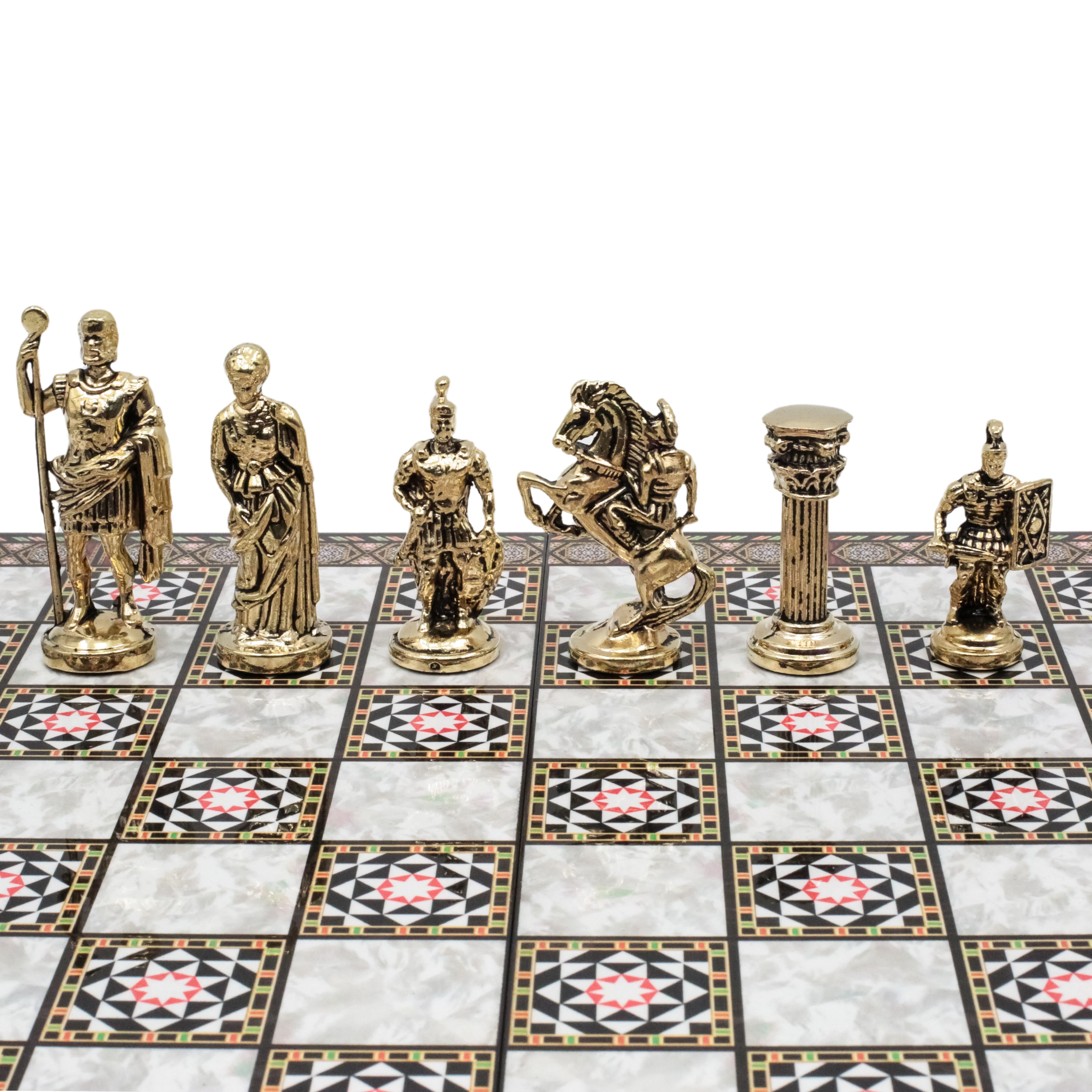 Roman Empire Ceasar Chess Set | Wooden Chess Board 44CM (17") with Die Cast Metal Chessmen