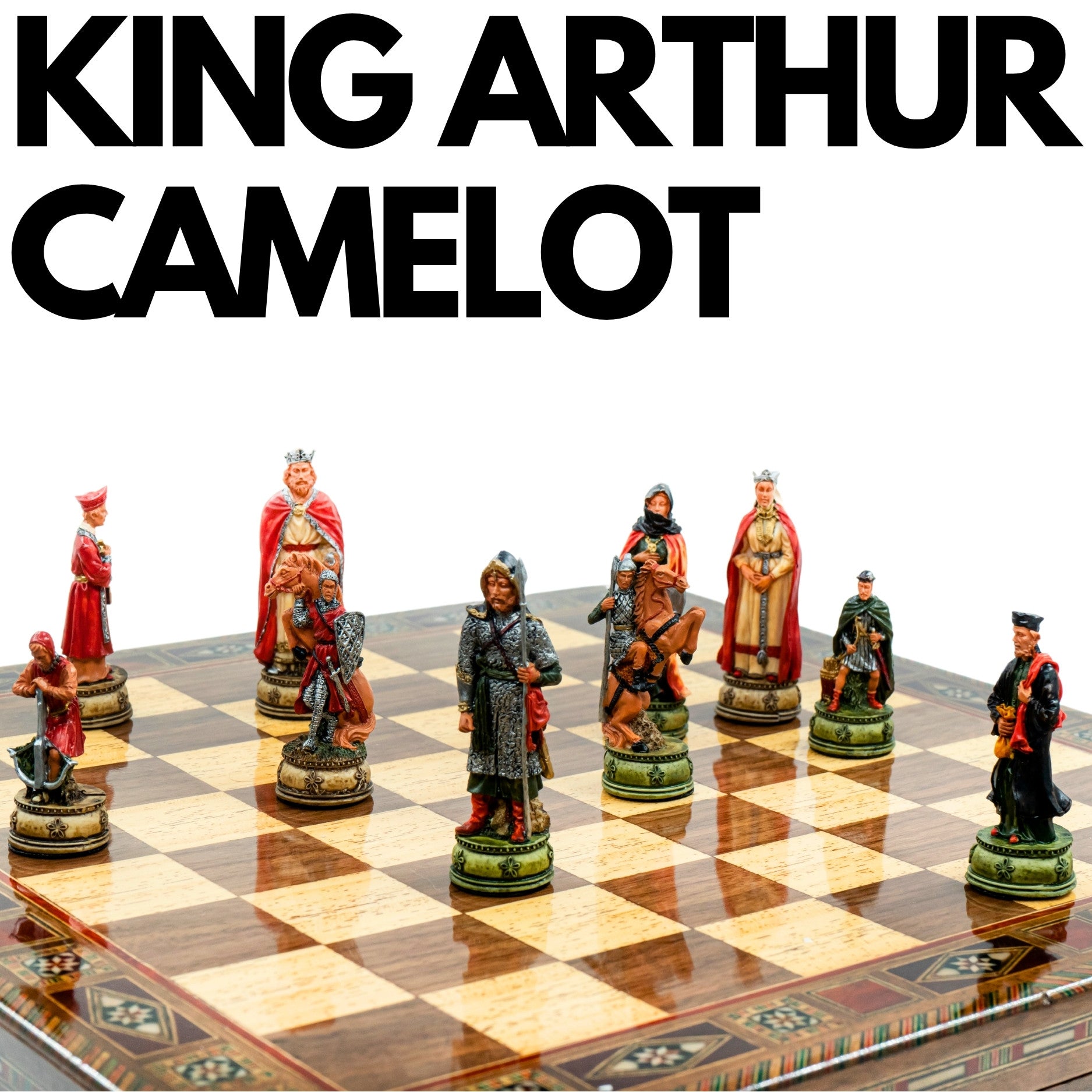 Handmade Inlay Chess Set with Drawer Storage 38 CM (15") - Camelot King Arthur Pieces