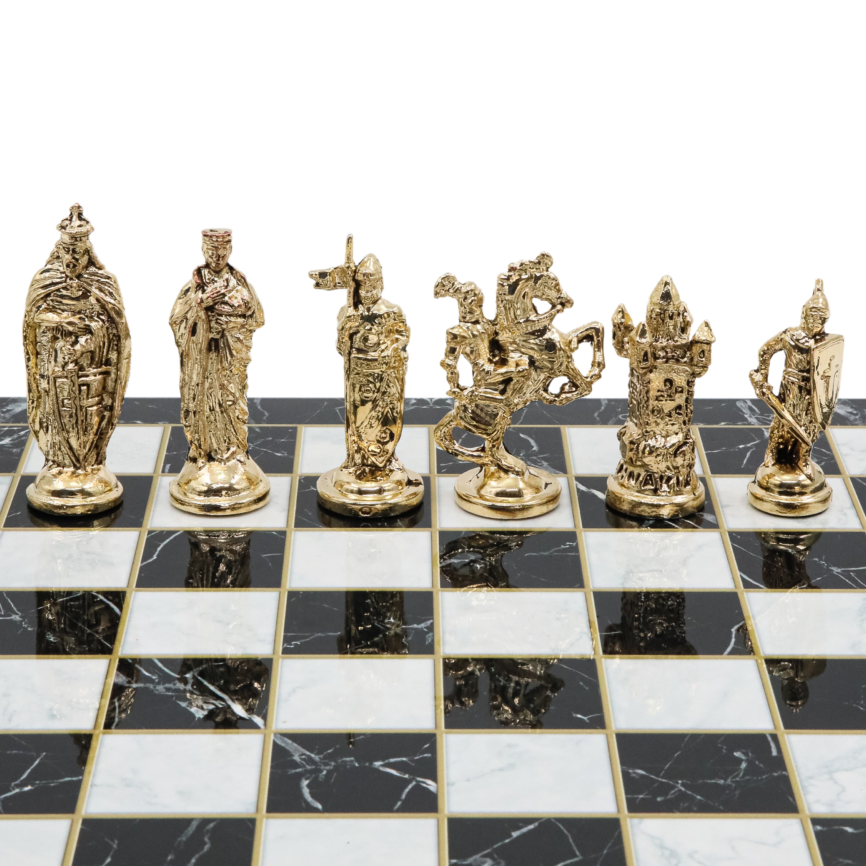 British Metal Chess Set |  44 cm (17 inch) Wooden Chess Board | Historical Themed