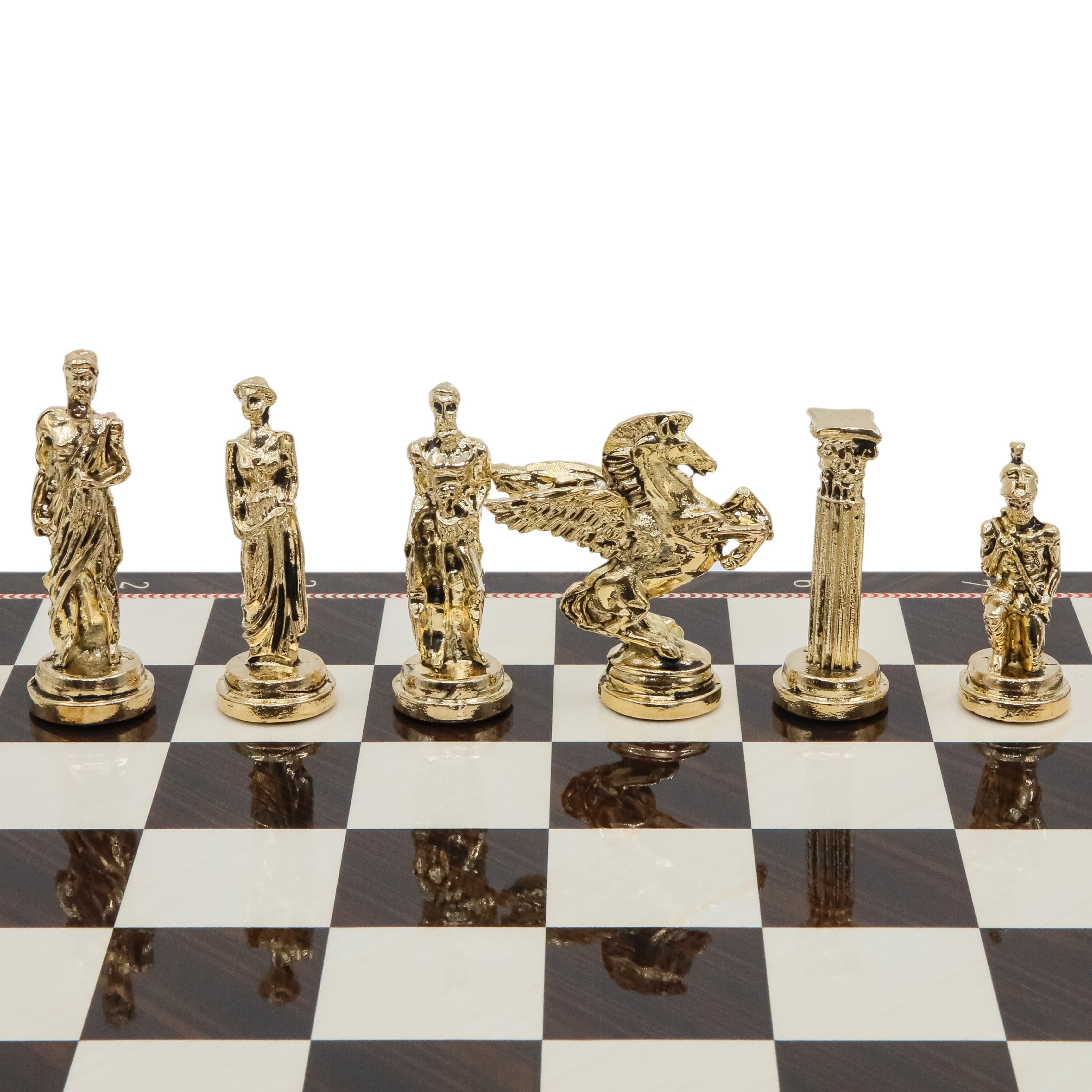 Greek Mythology Pegasus Metal Chess Set | Wooden Chess Board 44CM (17") with Die Cast Metal Stands