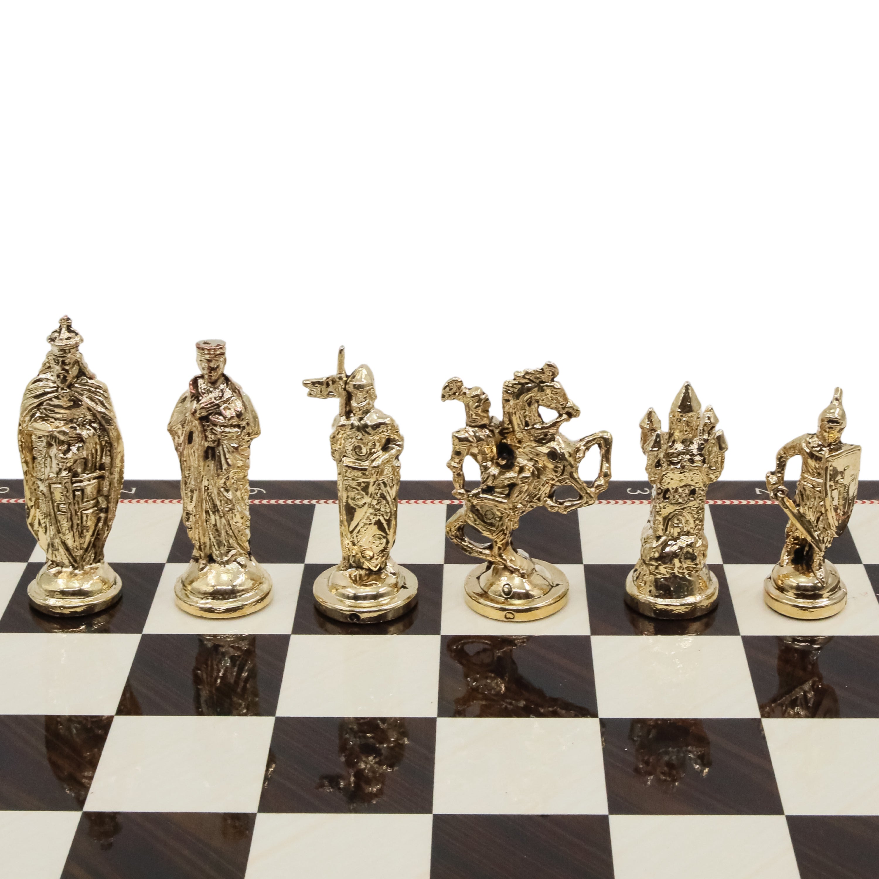 British Metal Chess Set |  44 cm (17 inch) Wooden Chess Board | Historical Themed