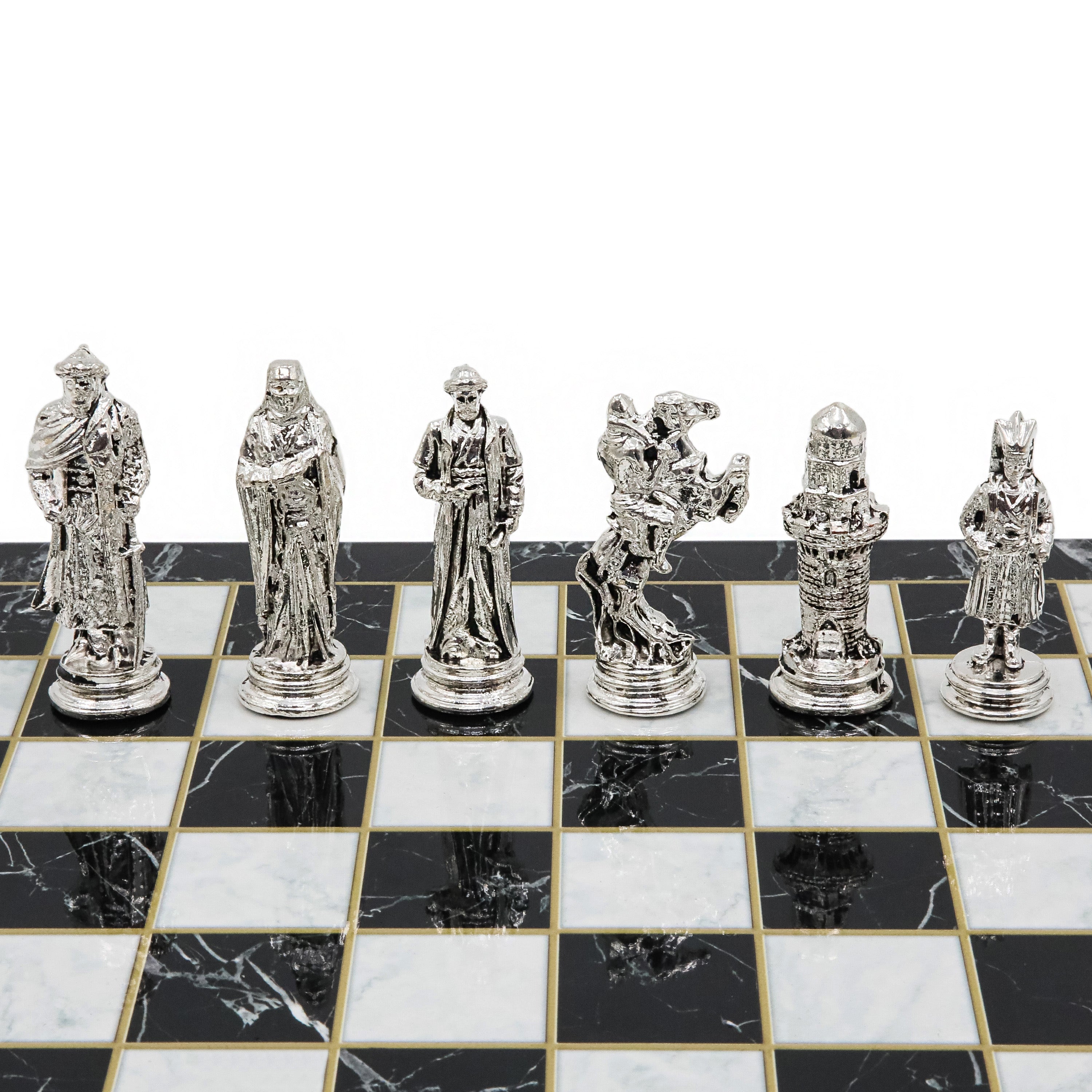 Ottoman Empire vs Crusaders Metal Chess Set | Wooden Chess Board 37CM (15") with Die Cast Metal Stands