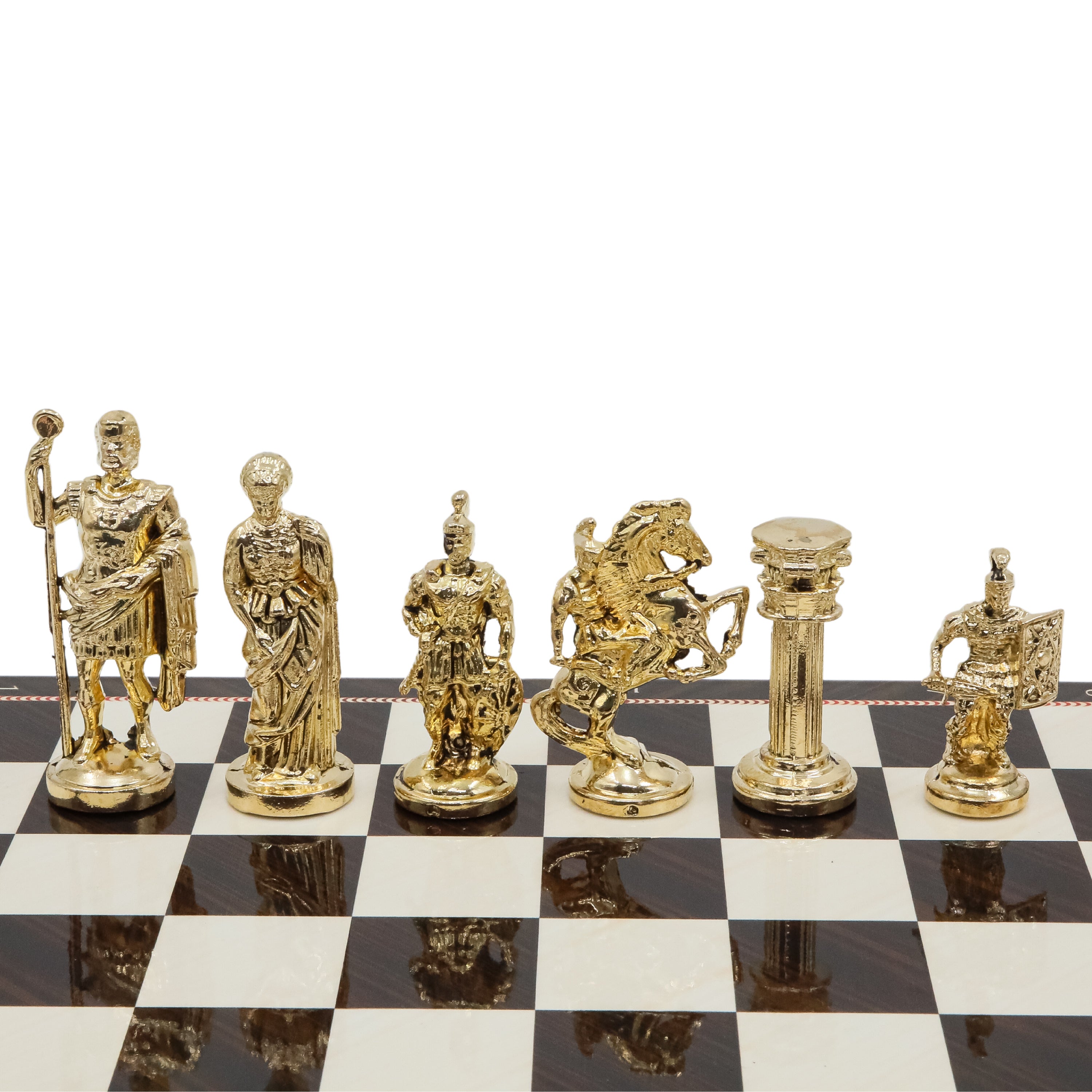 Metal Roman Archer Chess Set | Wooden Board Marble/Mosaic Pattern – 44 cm (17 inch)